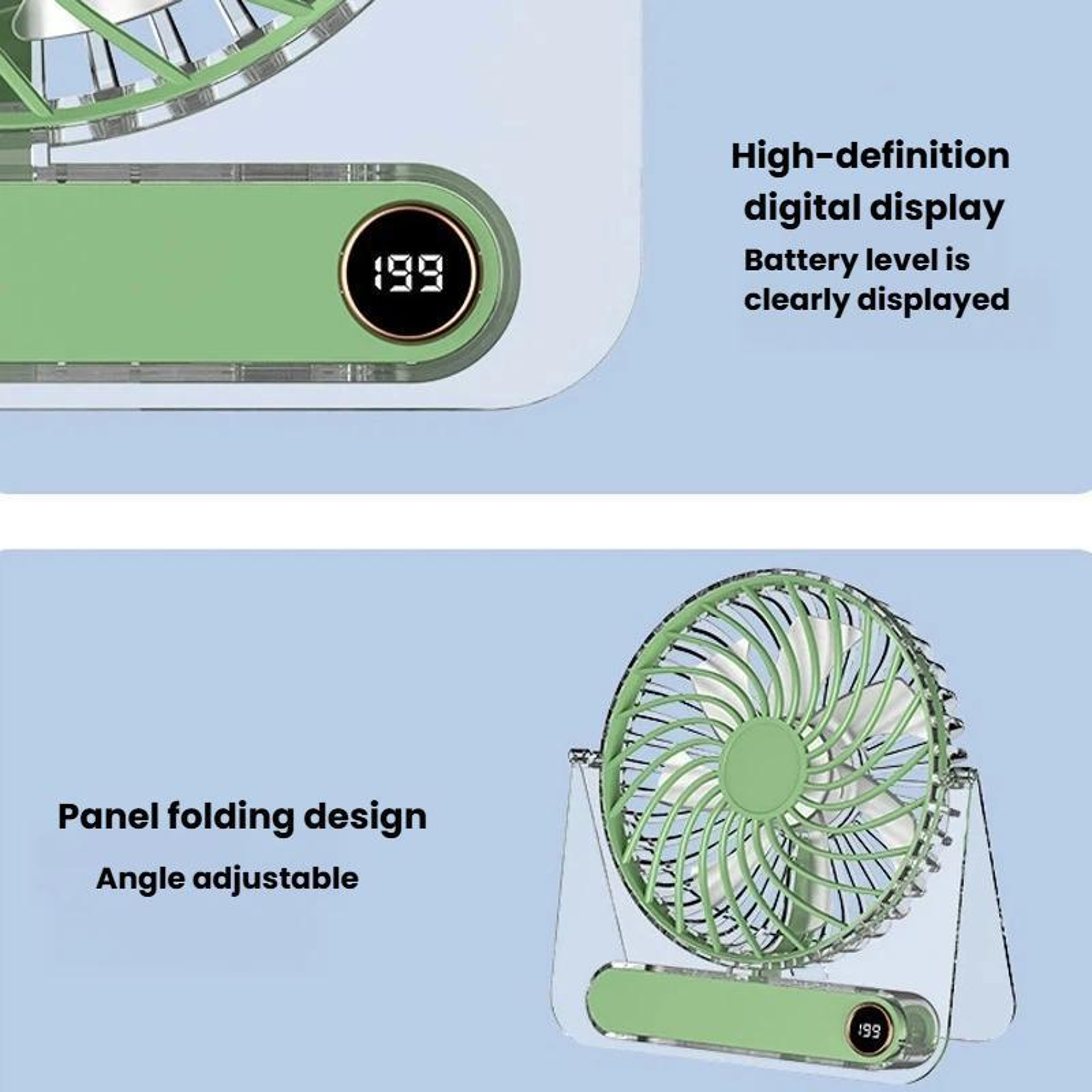 Desk Fan Ultra Thin USB Rechargeable Fan with Digital Display for Office Home & Study – view 5