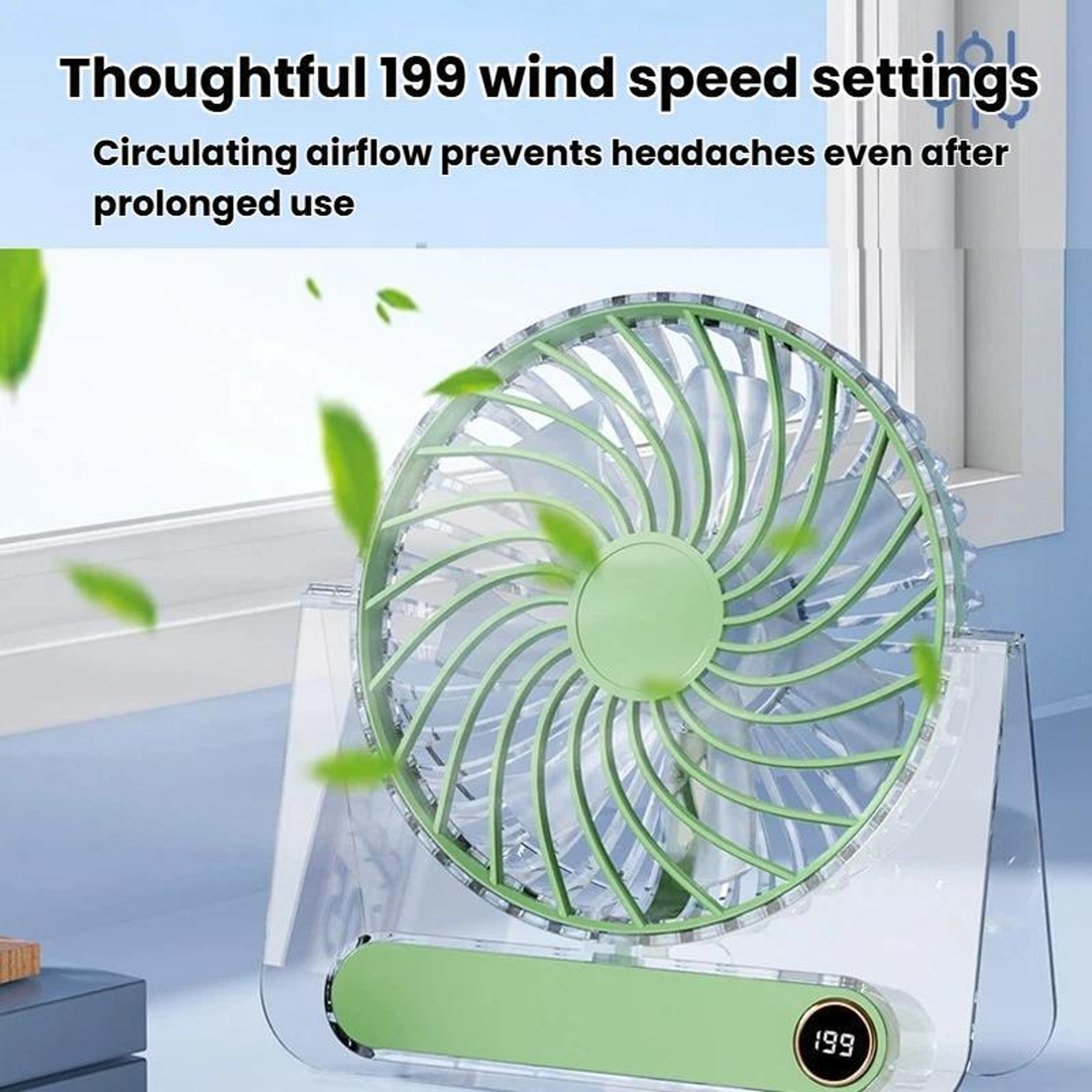 Desk Fan Ultra Thin USB Rechargeable Fan with Digital Display for Office Home & Study – view 9