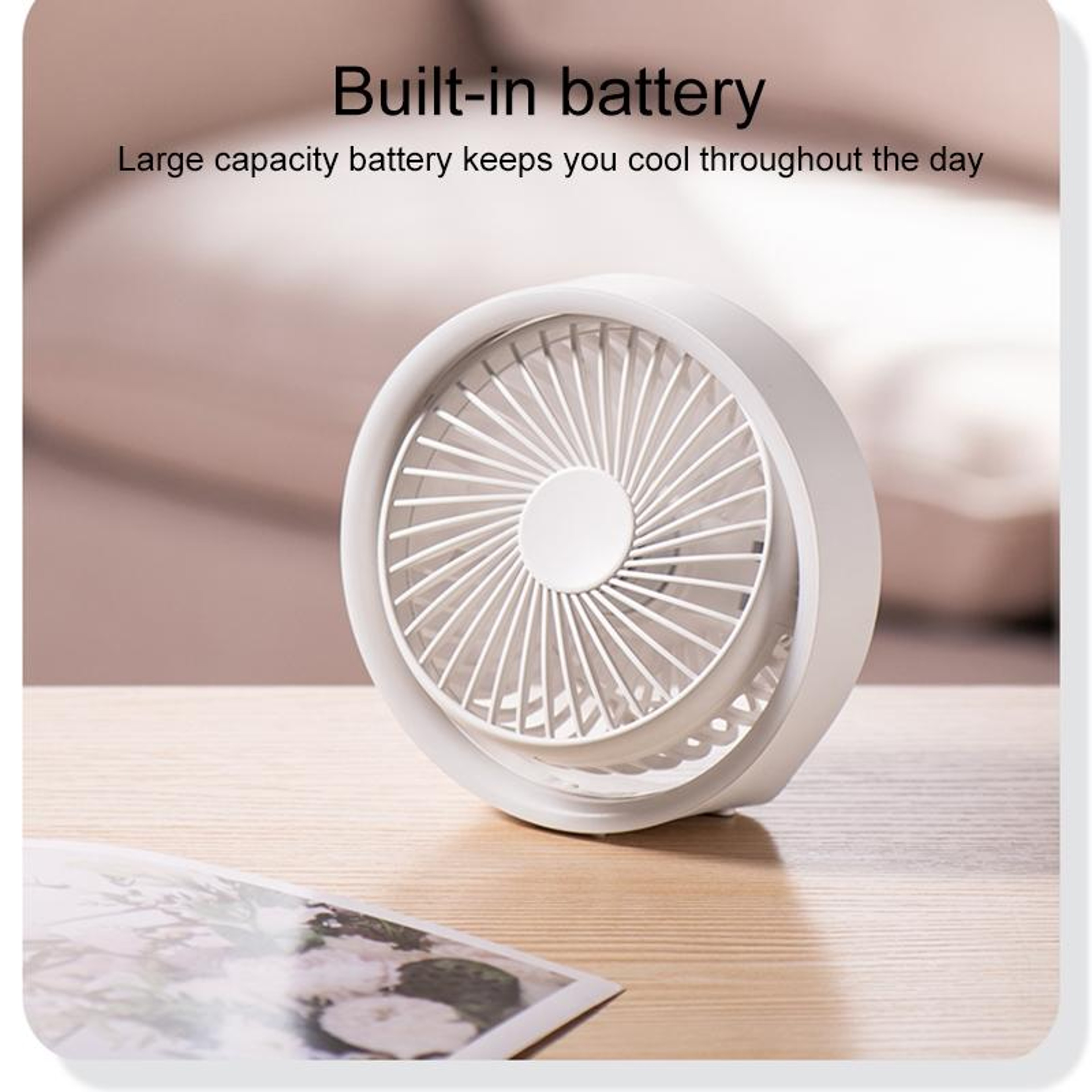 USB Desk Fan With LED Ambient Light 180 Degree Rotating Rechargeable Fan 4