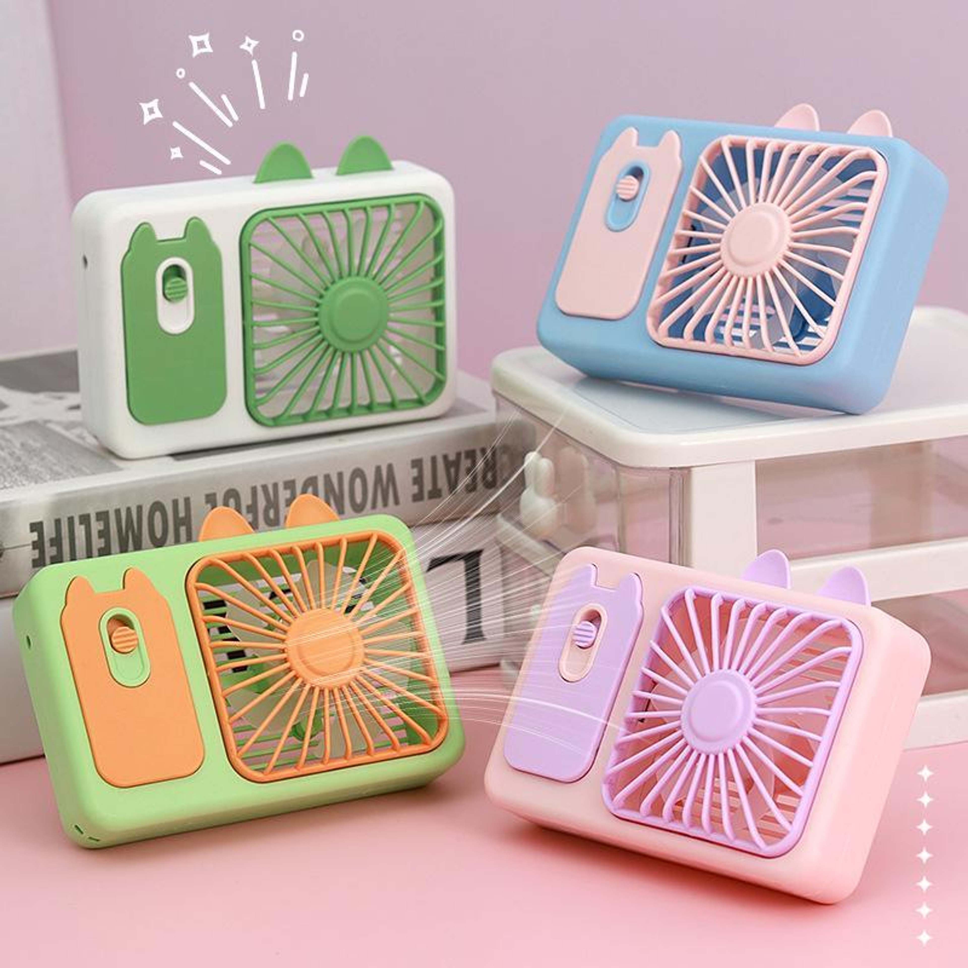 Cute Kitten Portable Handheld Fan USB Rechargeable Mini Fan With Stand For Desk And Travel 2