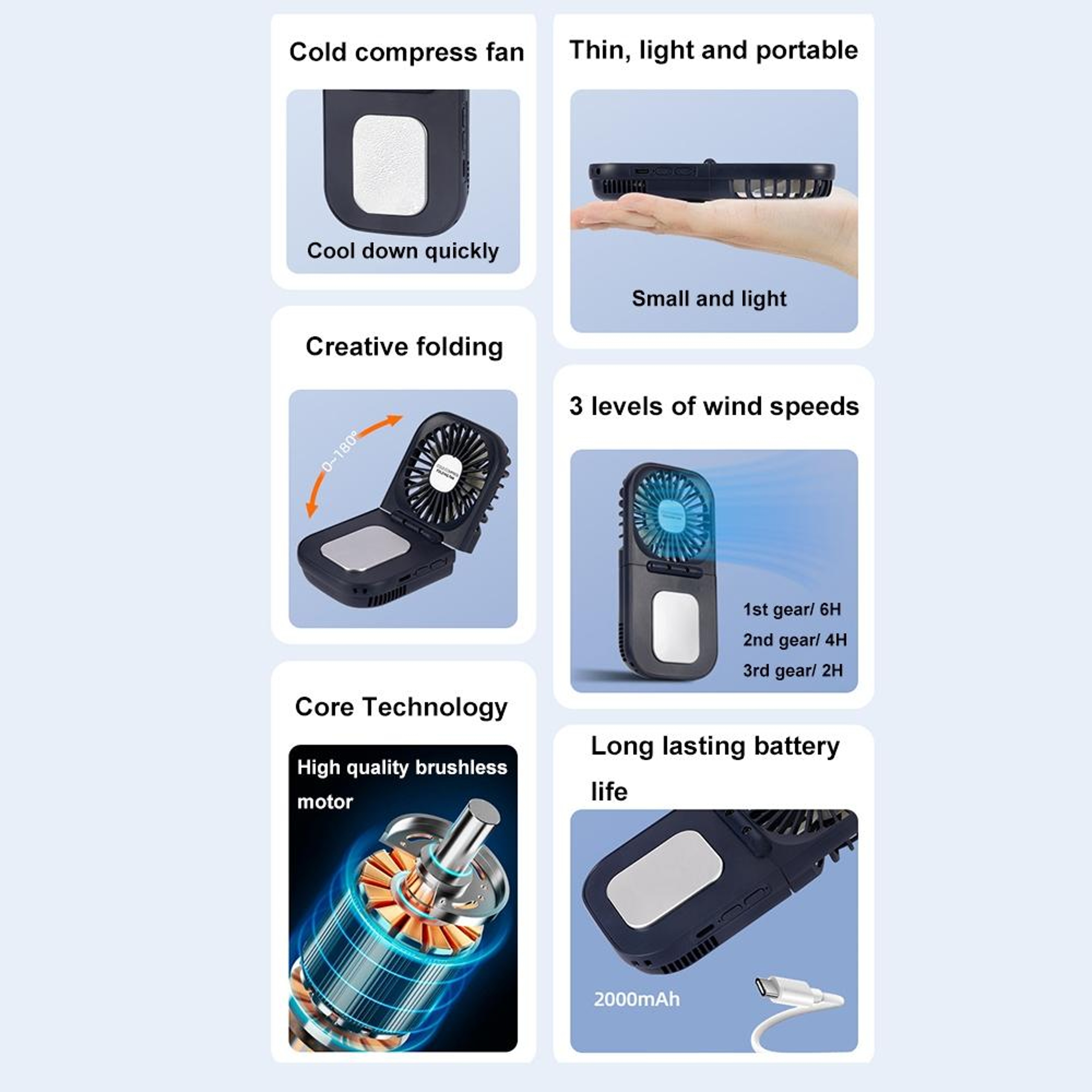 Portable Mini Handheld Fan USB Rechargeable Foldable Cold Compress Fan For Outdoor Travel  Desk Use 9