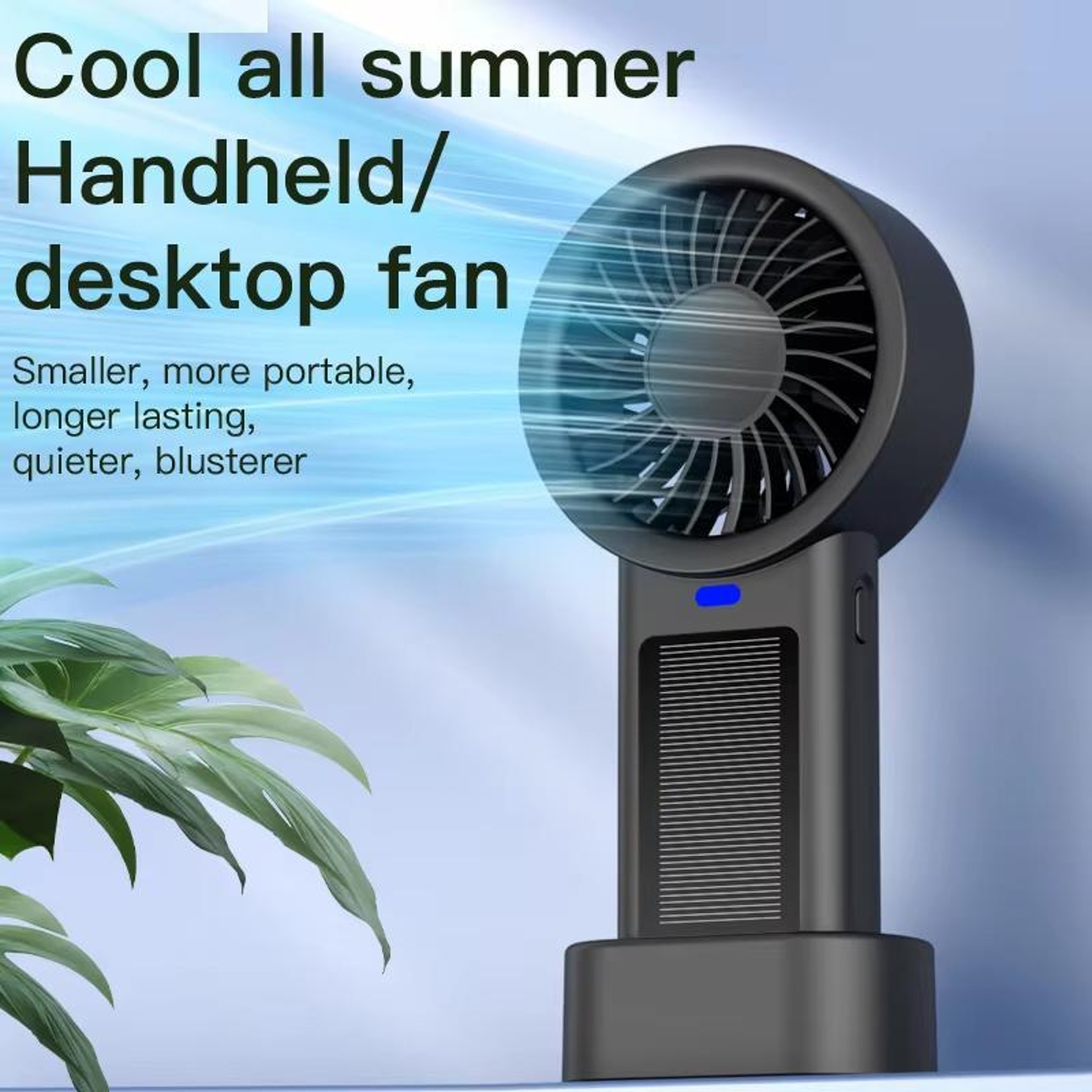 Solar Powered Handheld Desk Fan With Speed Turbo USB Type C Rechargeable Portable Cooling 1