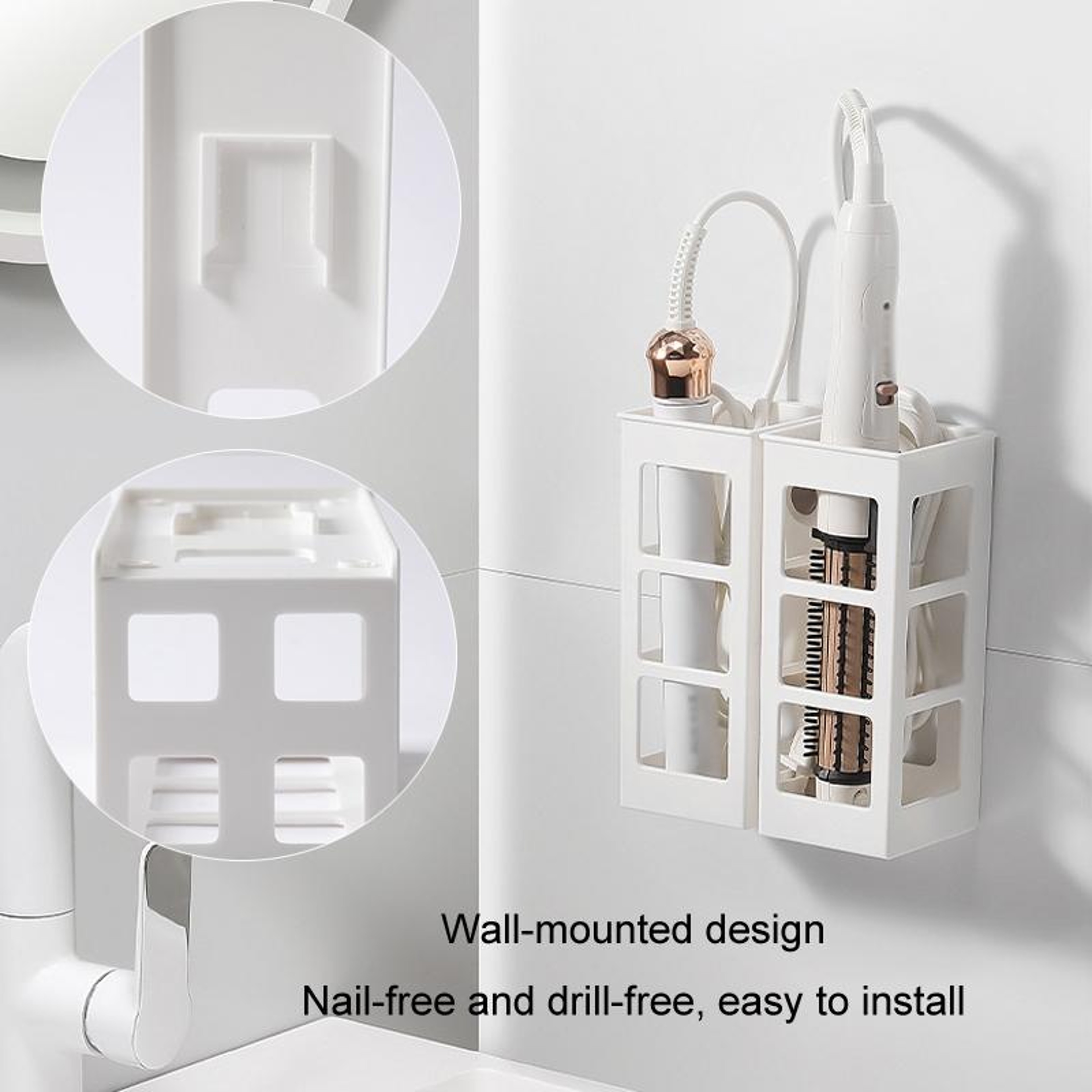 Wall Mounted Curling Iron Holder Hair Tool Organizer Bathroom Storage Rack 4