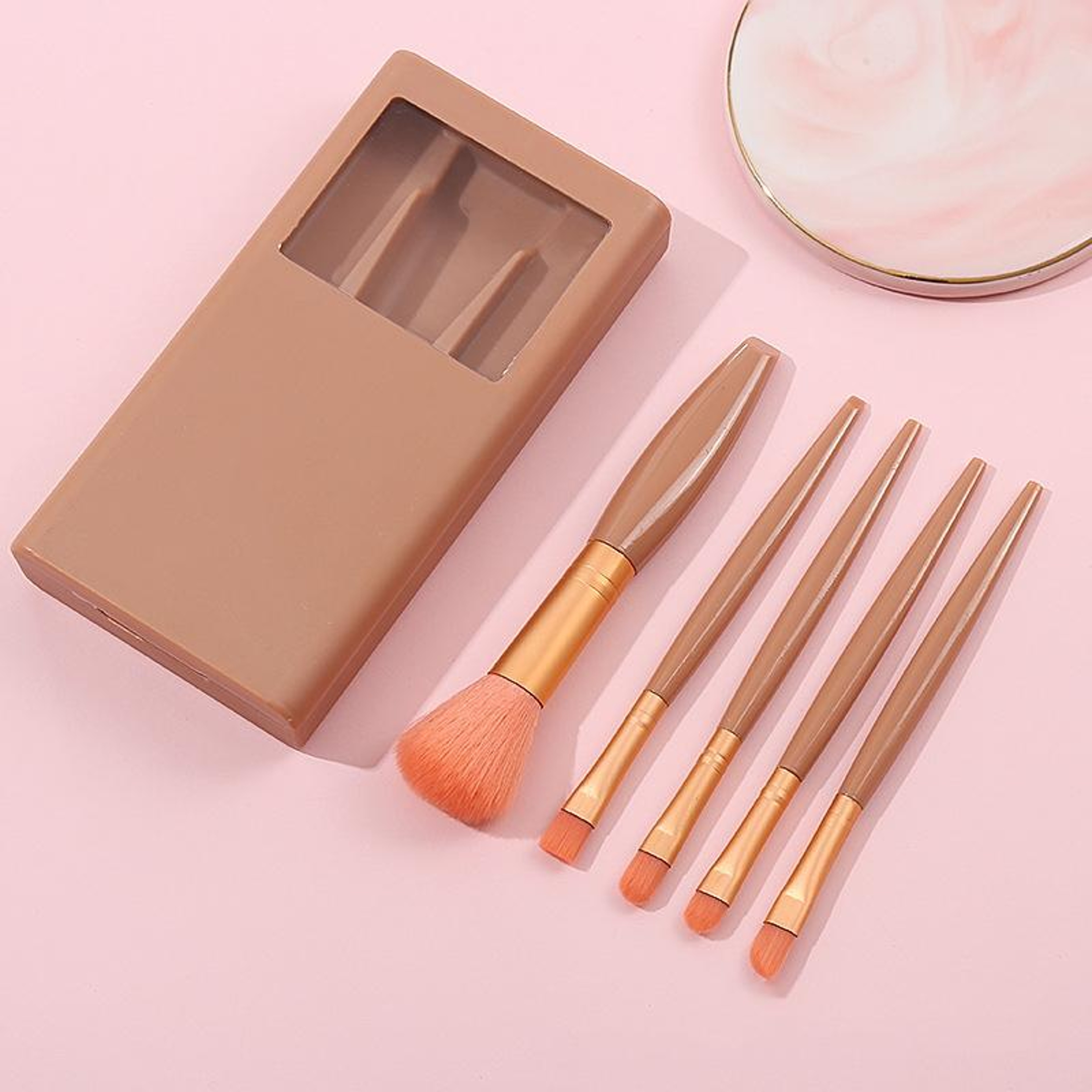 Portable Travel Makeup Brush Set With Mirror Case Mini Makeup Brush Set For On The Go Beauty 5