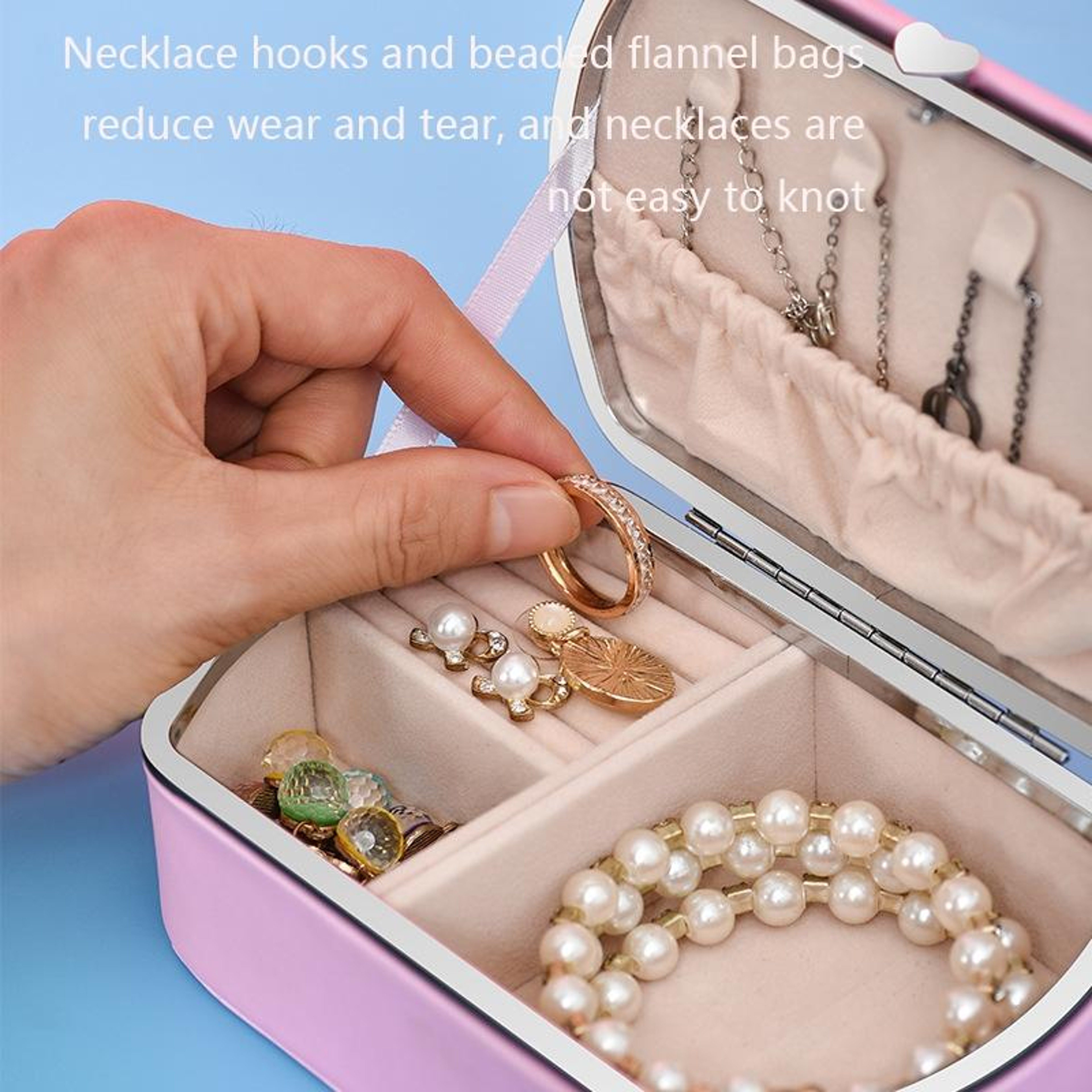Portable Travel Jewelry Box With Necklace Holder Ring Organizer And Lipstick Storage Case Orange 1