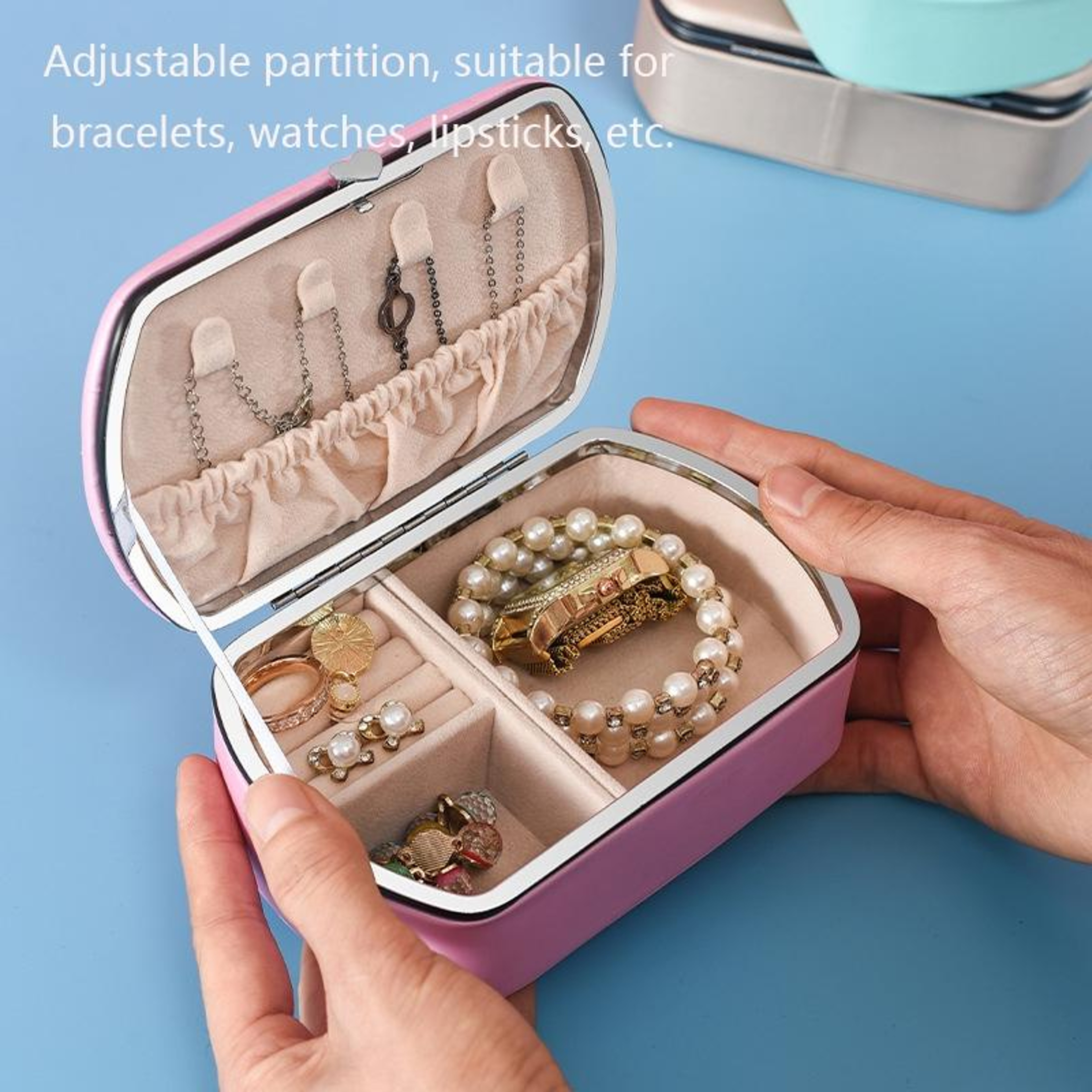 Portable Travel Jewelry Box With Necklace Holder Ring Organizer And Lipstick Storage Case Orange 3