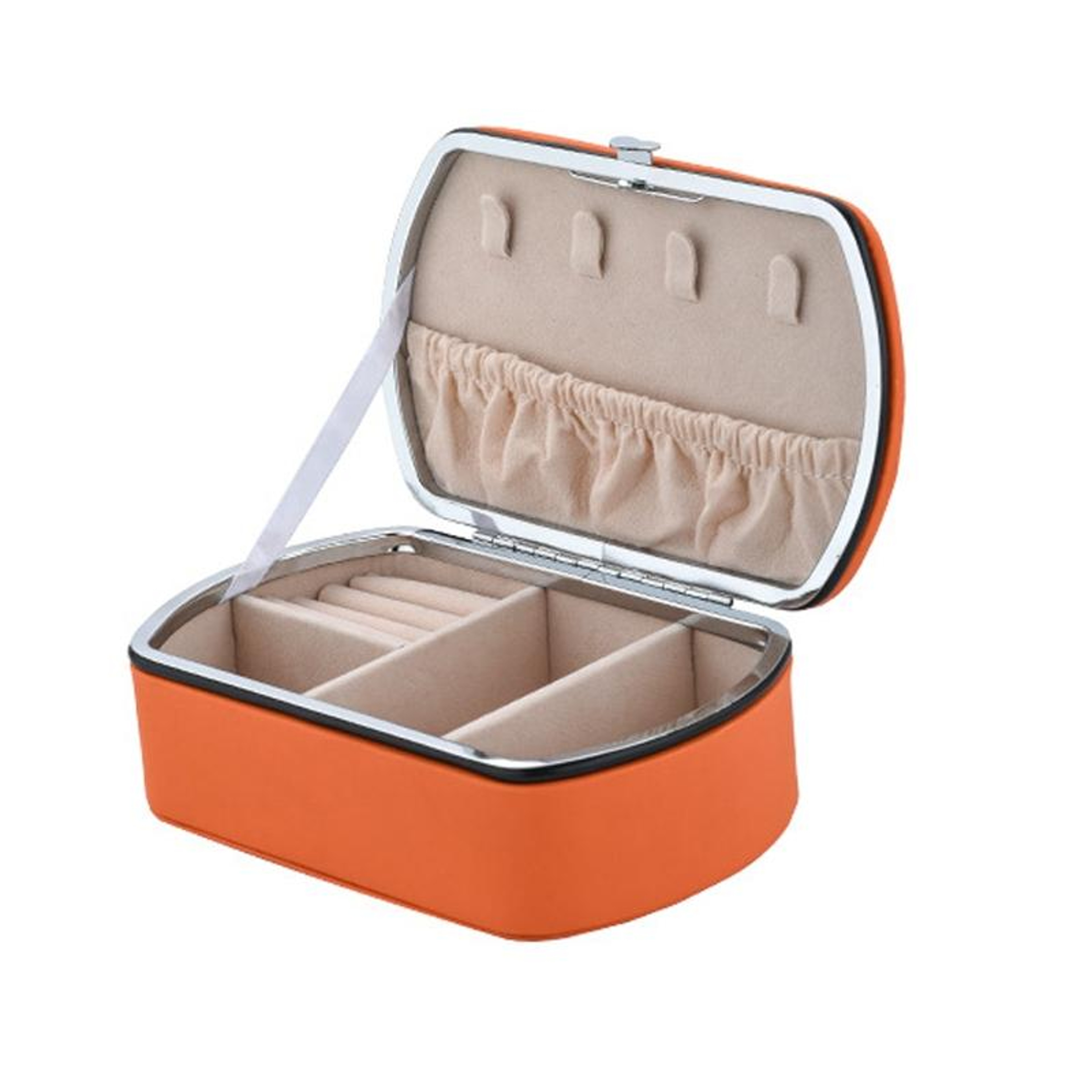 Portable Travel Jewelry Box With Necklace Holder Ring Organizer And Lipstick Storage Case Orange 10