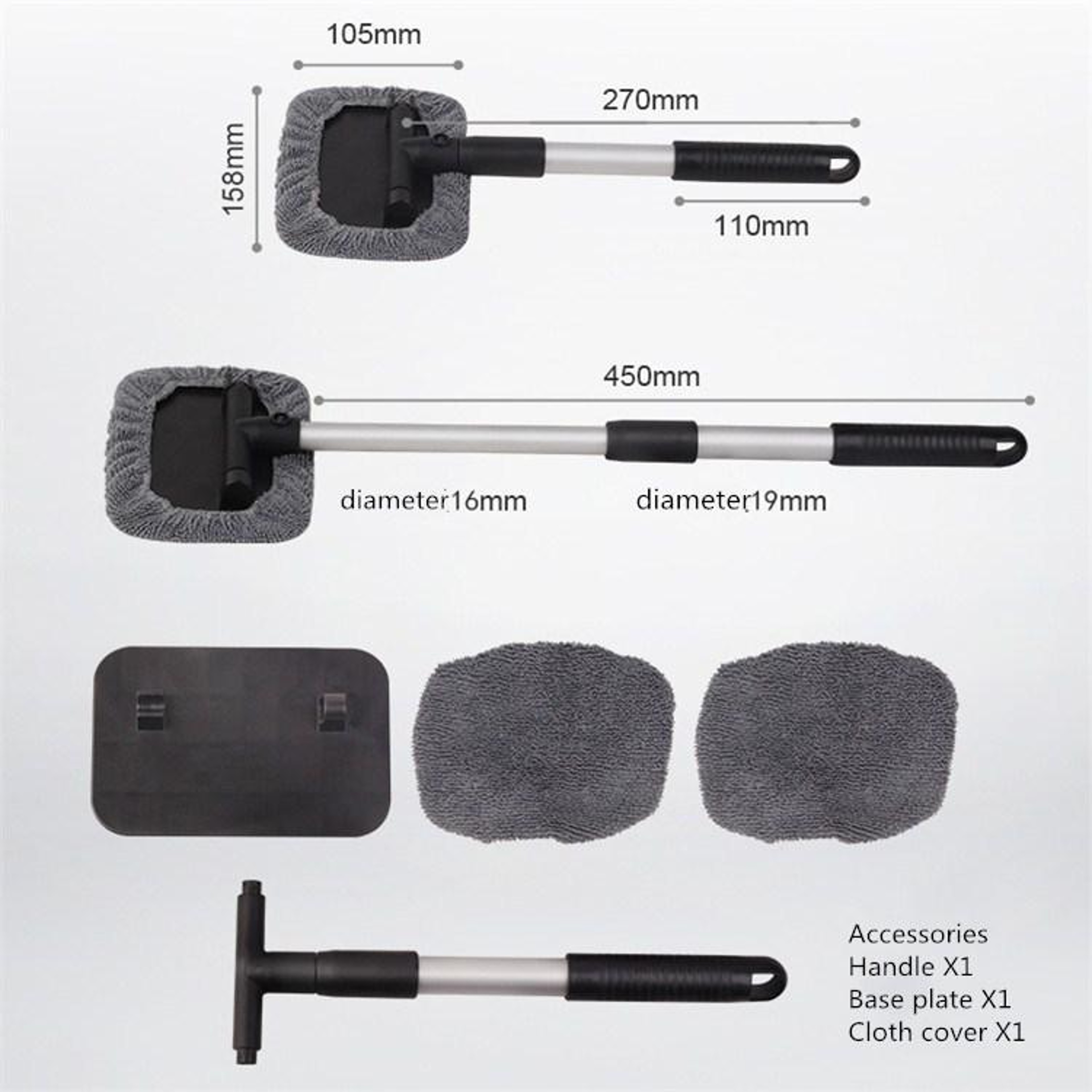Telescopic Windshield Cleaner With Car Window Cleaning Brush And Microfiber Glass Wiper 5