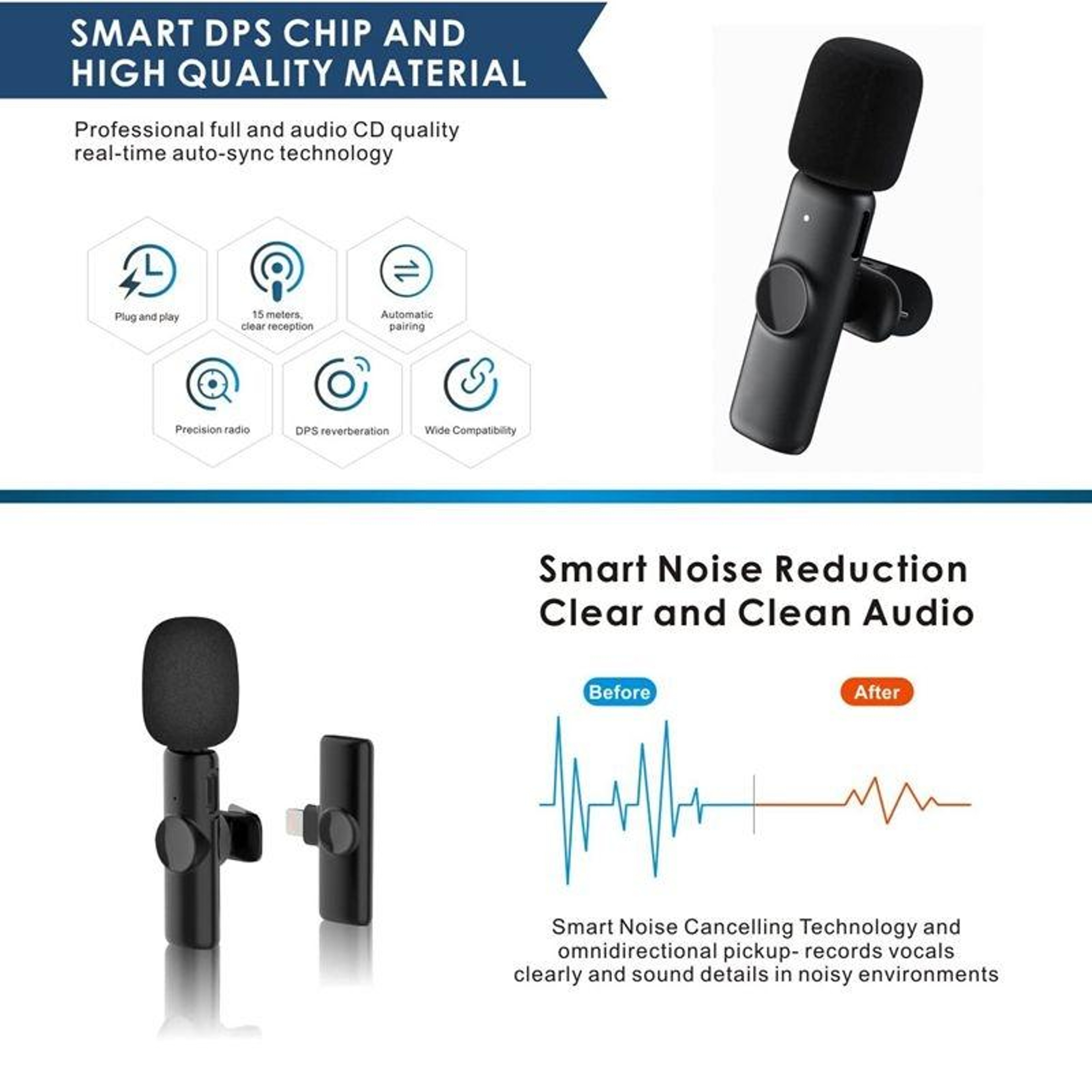 Wireless Lavalier Microphone For IPhone Mini Bluetooth Clip On Microphone With Noise Reduction And  1