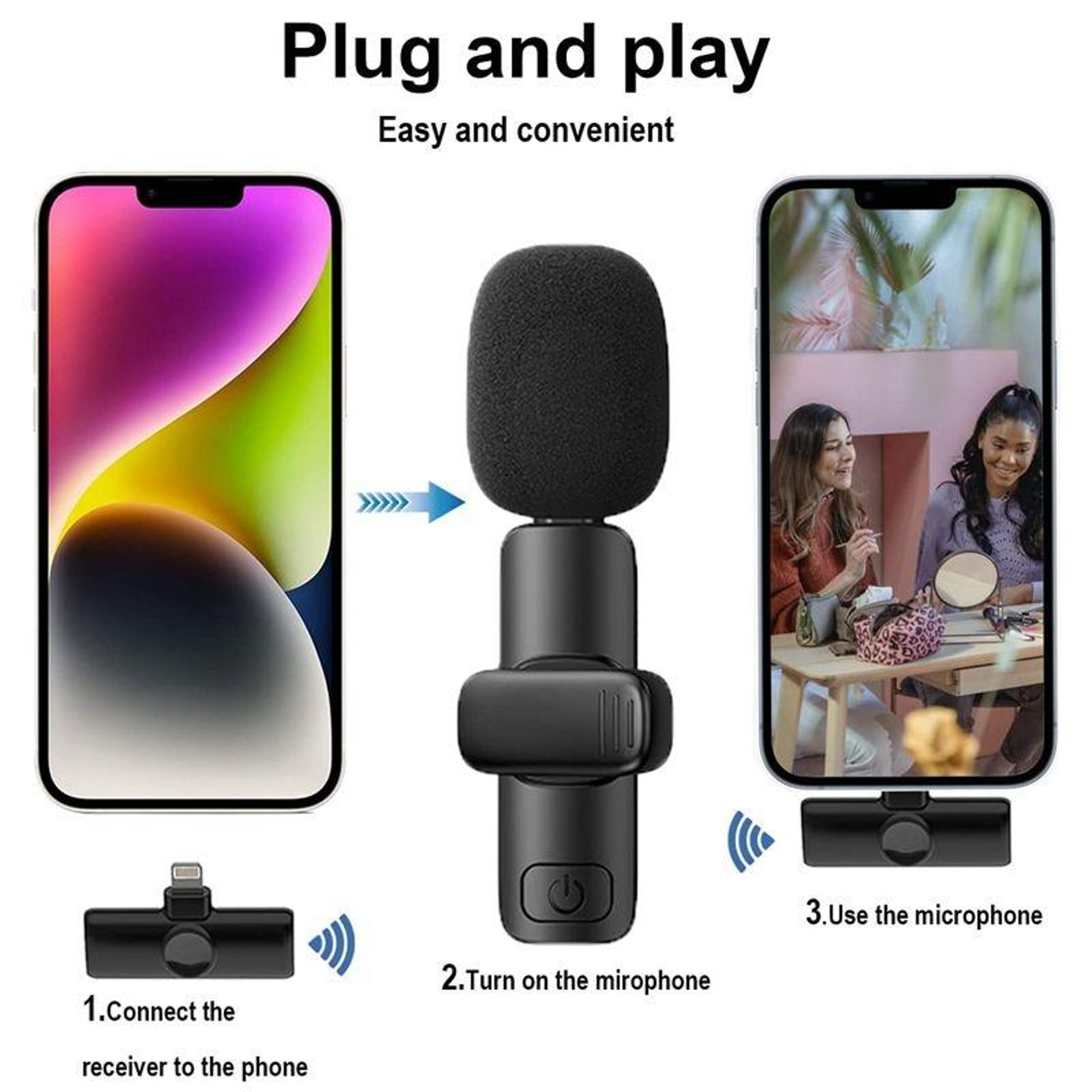 Wireless Lavalier Microphone For IPhone Mini Bluetooth Clip On Microphone With Noise Reduction And  5