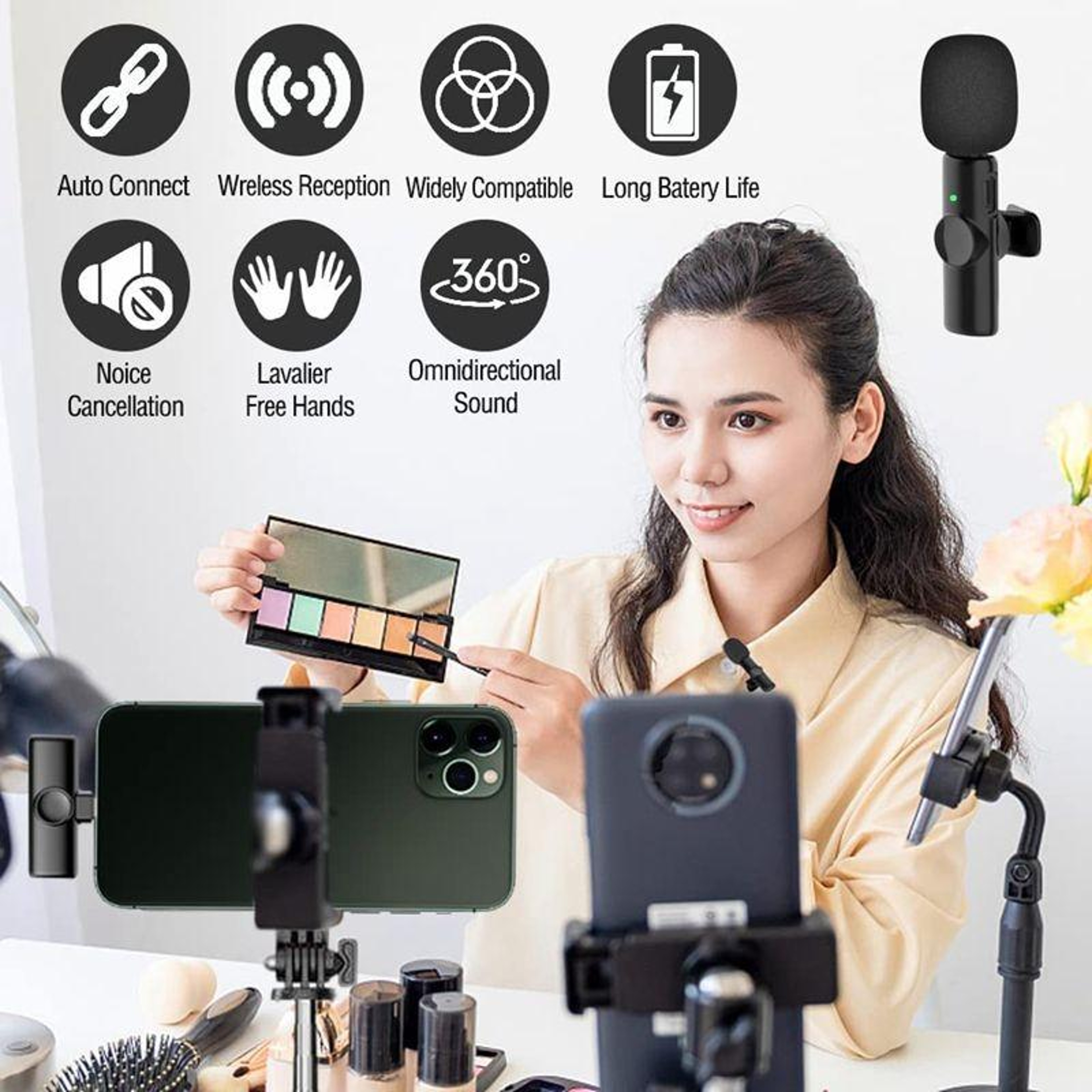 Wireless Lavalier Microphone For IPhone Mini Bluetooth Clip On Microphone With Noise Reduction And  6