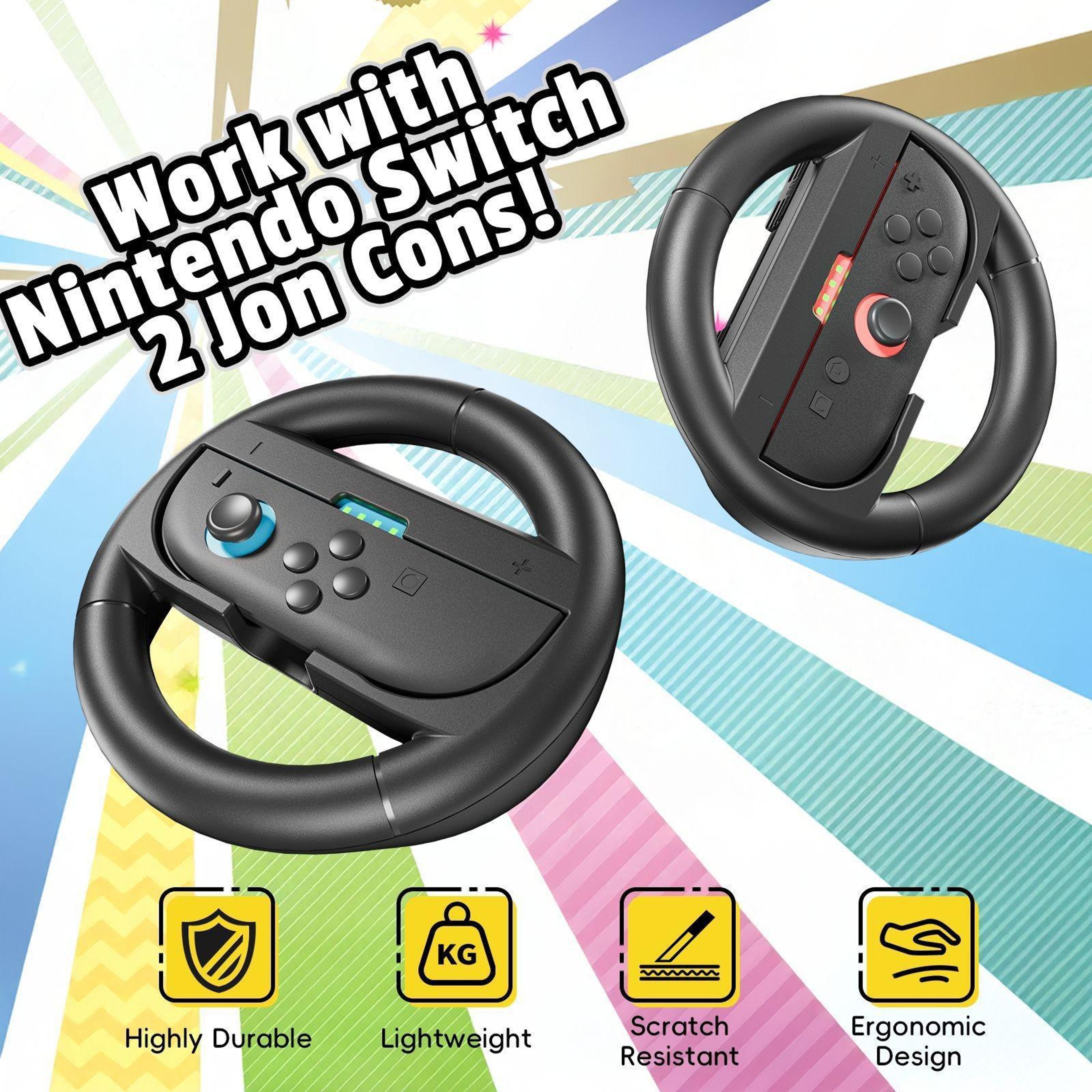 Nintendo Switch 2 Racing Steering Wheel Grip Set Dual Joy Con Controller Handles 2