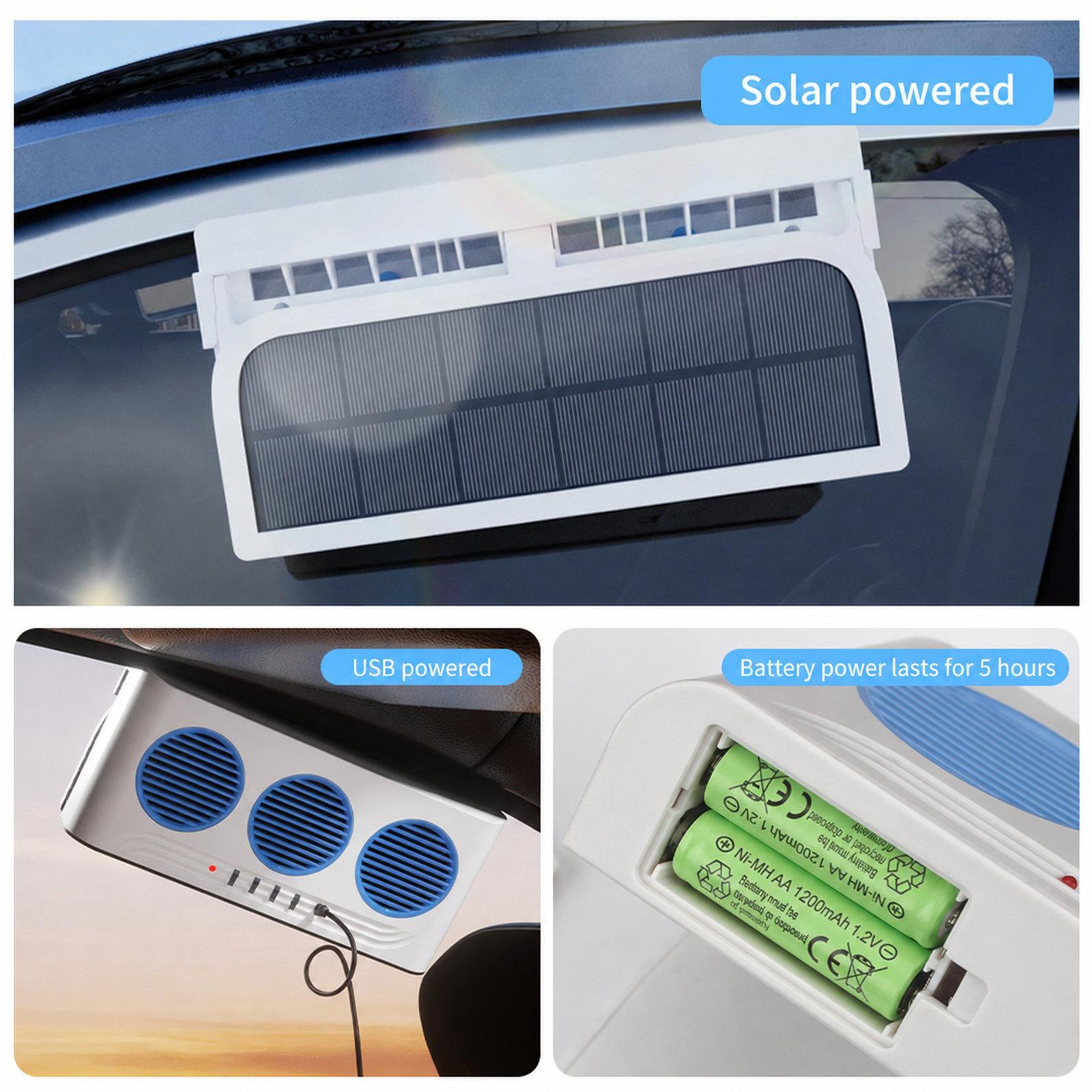 Solar Powered Car Exhaust Fan with Strobe Warning Light Window Air Circulation Vent – view 8