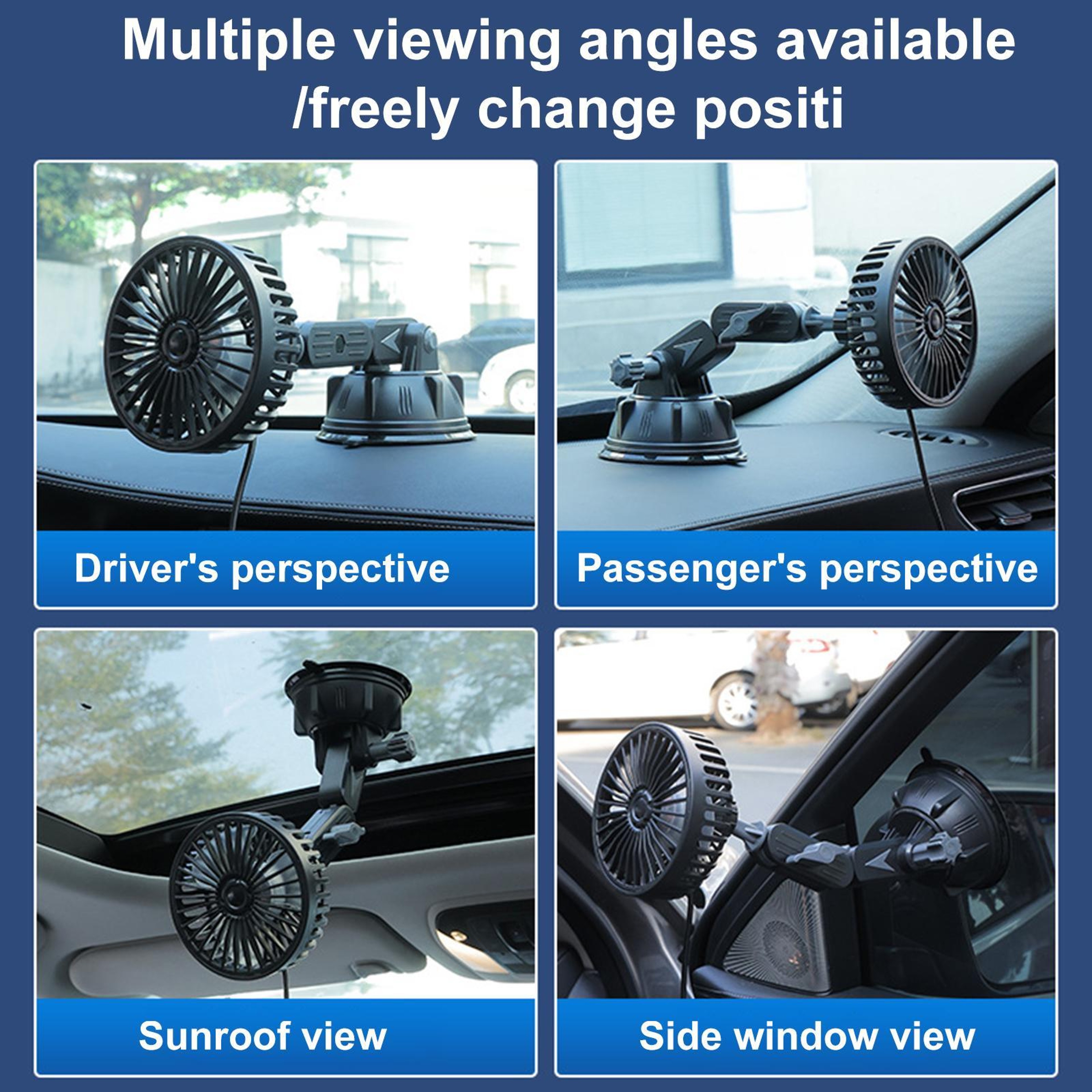 Car Suction Cup Fan USB Adjustable Portable Car Cooling Fan 7