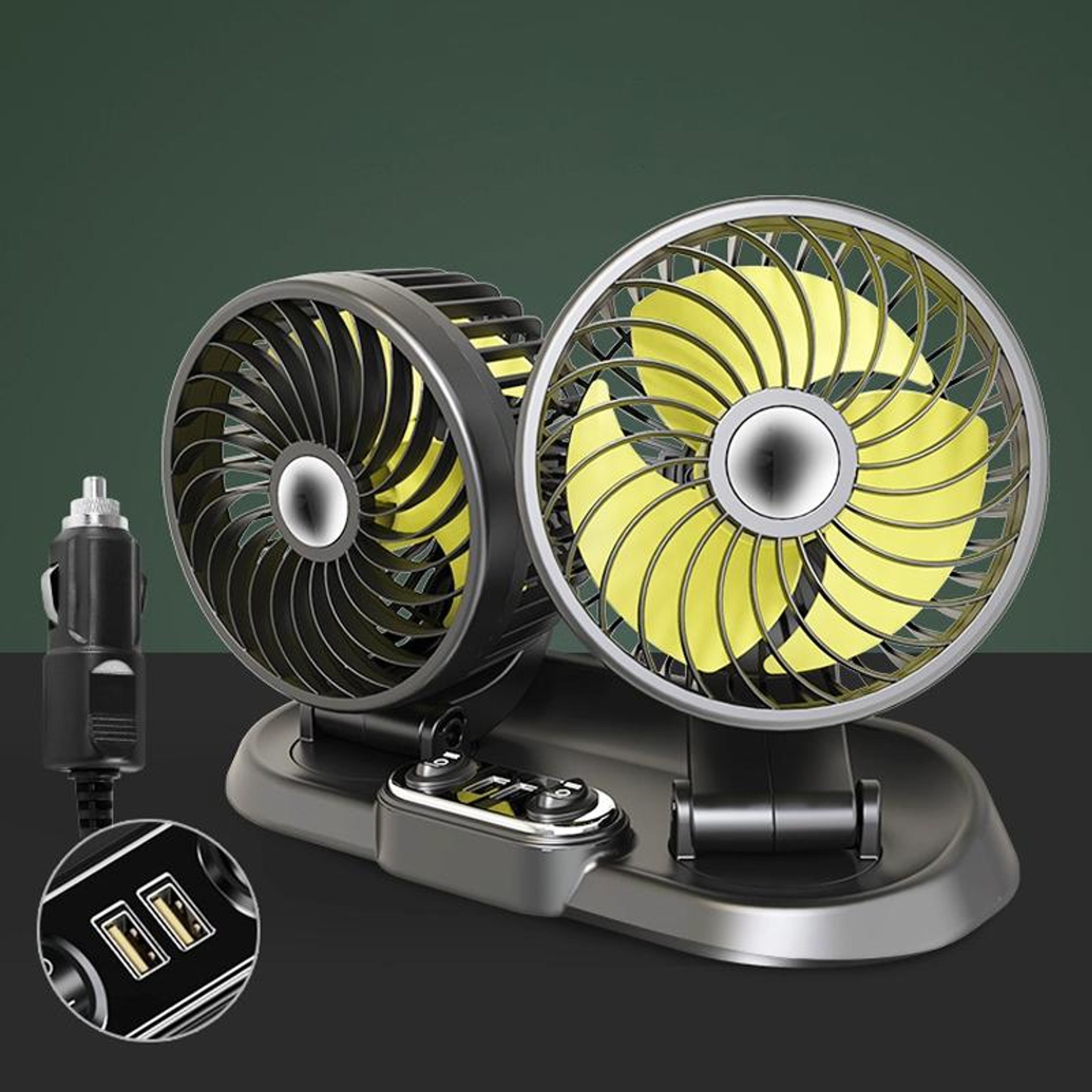 Car Cooling Fan 12V Dual Head Car Fan With Foldable Adjustable Dashboard Design 12