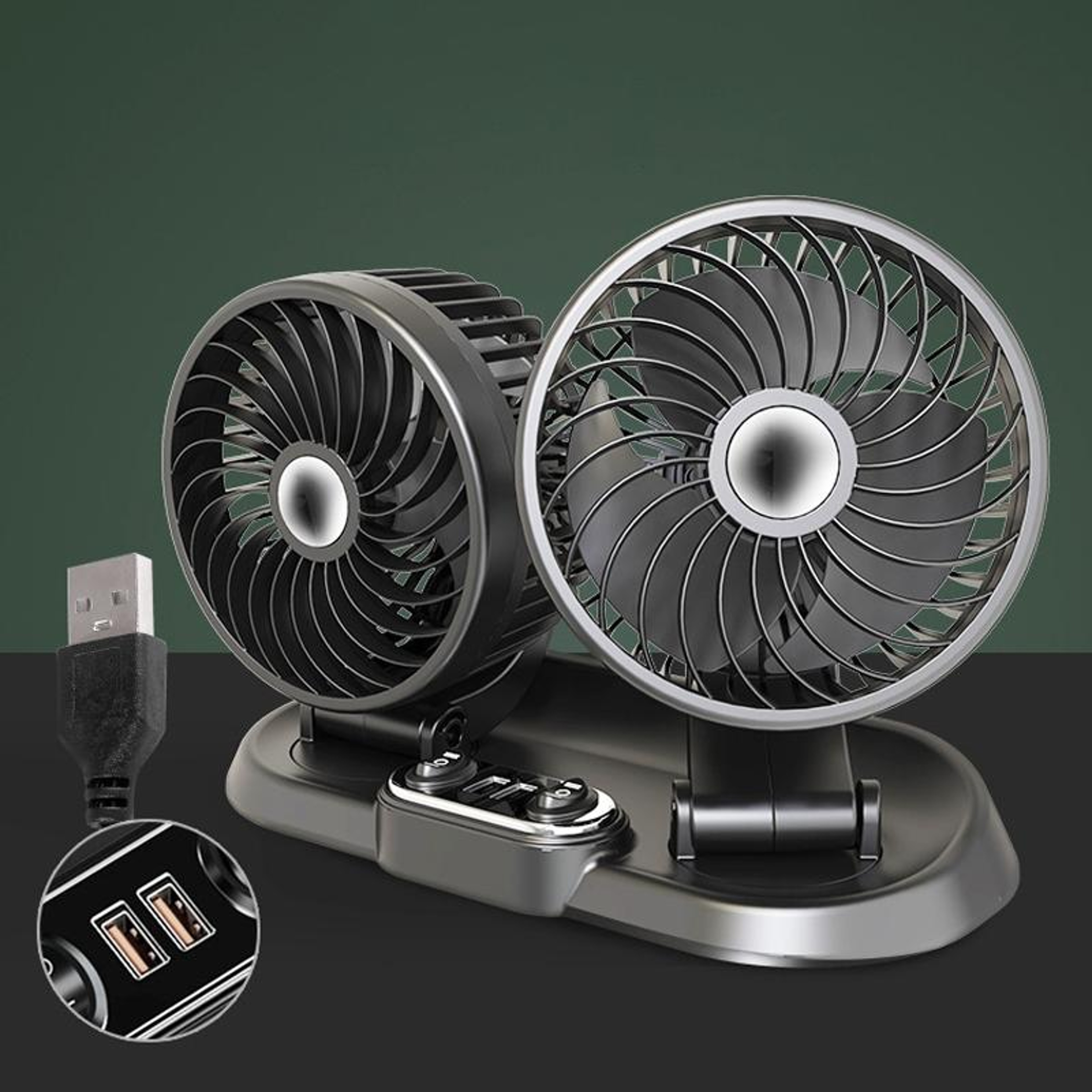 Car Cooling Fan USB Dual Head 360 Adjustable Dashboard Air Circulator With Parking Card 11