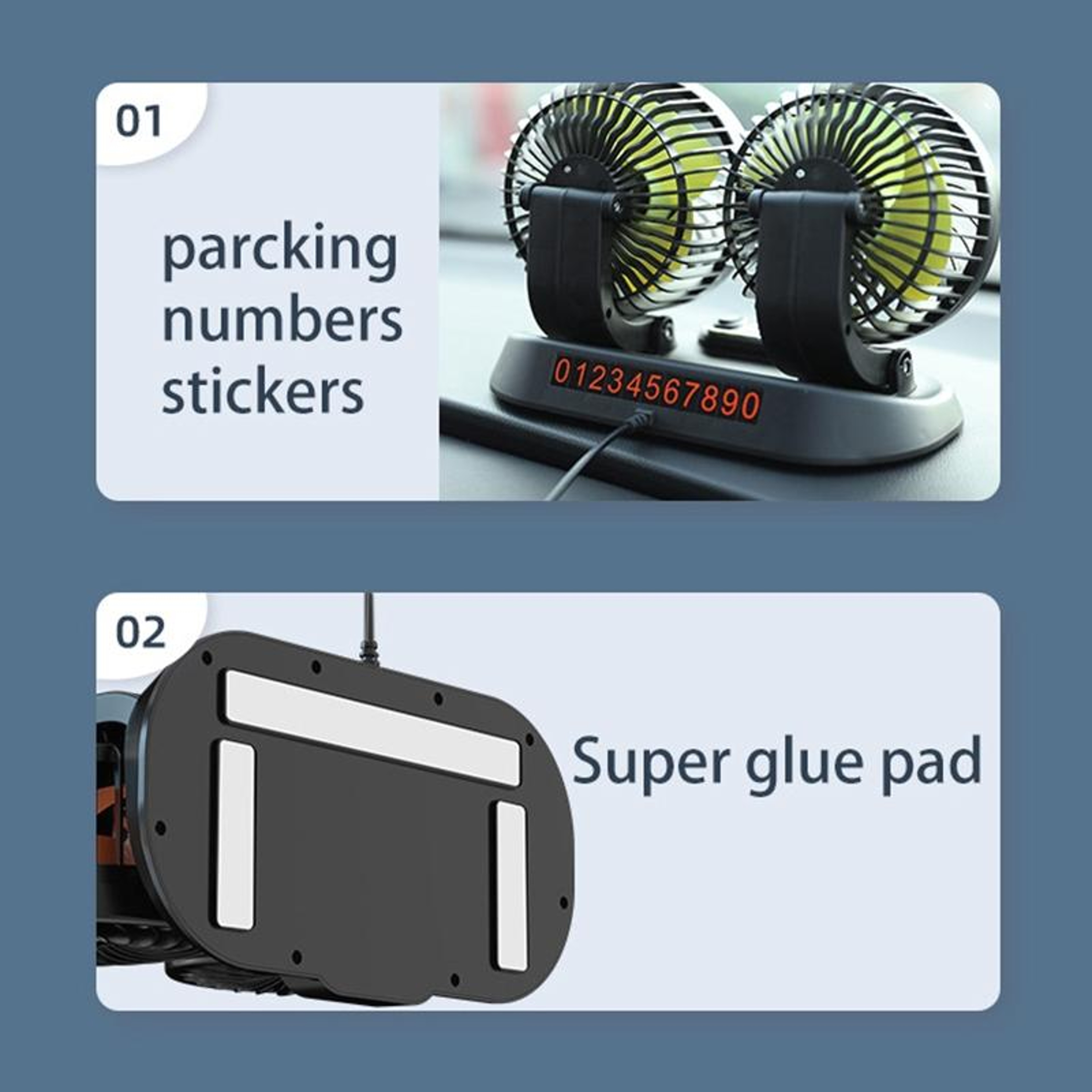 Car Cooling Fan Dual Head USB Car Fan with Rotatable Folding Design and Dual USB Charger – view 8