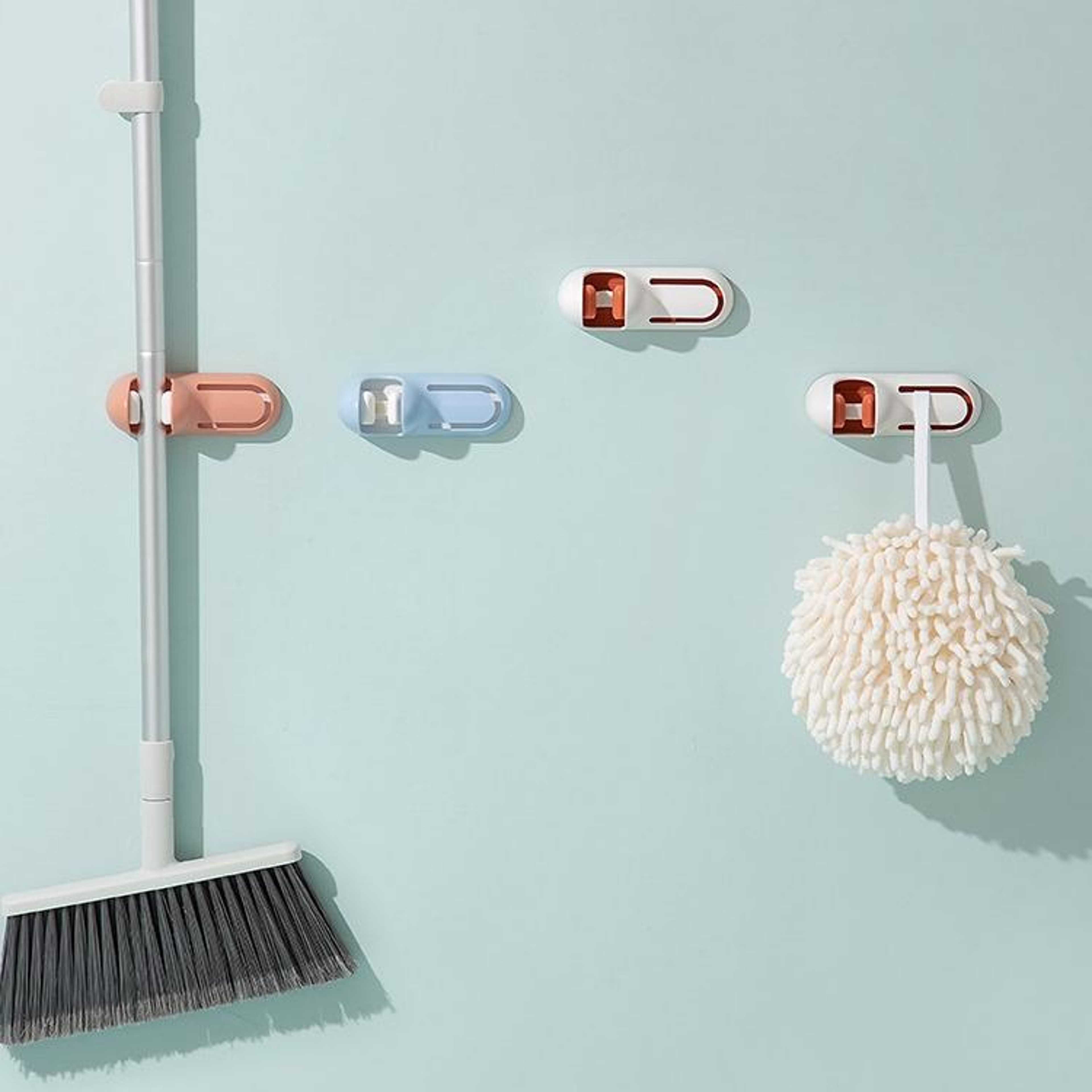 Wall Mounted Mop Holder Self Adhesive Broom Holder Cleaning Tool Organizer Clip 1
