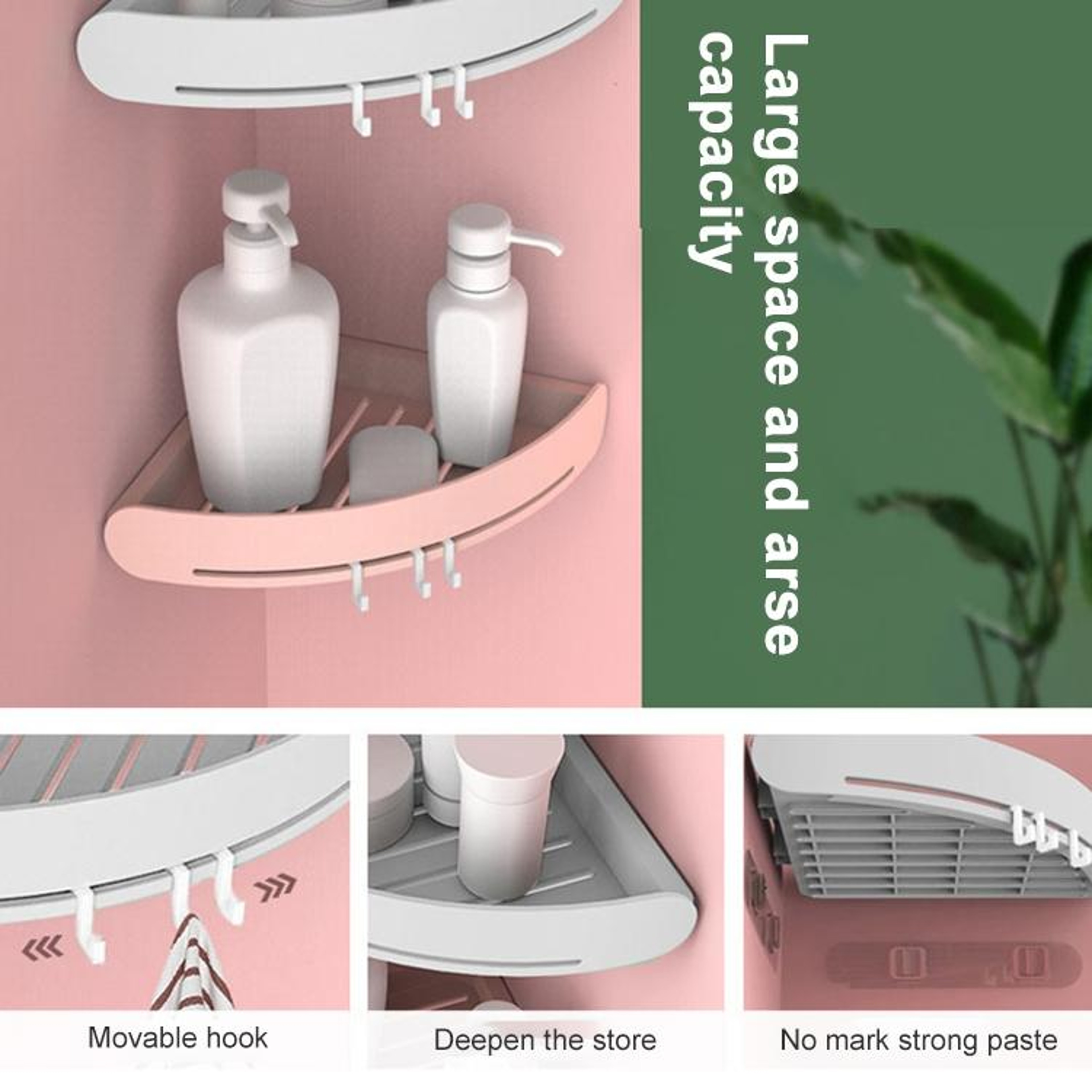 Punch Free Bathroom Corner Shelf Wall Mounted Shower Caddy Triangle Storage Rack 4