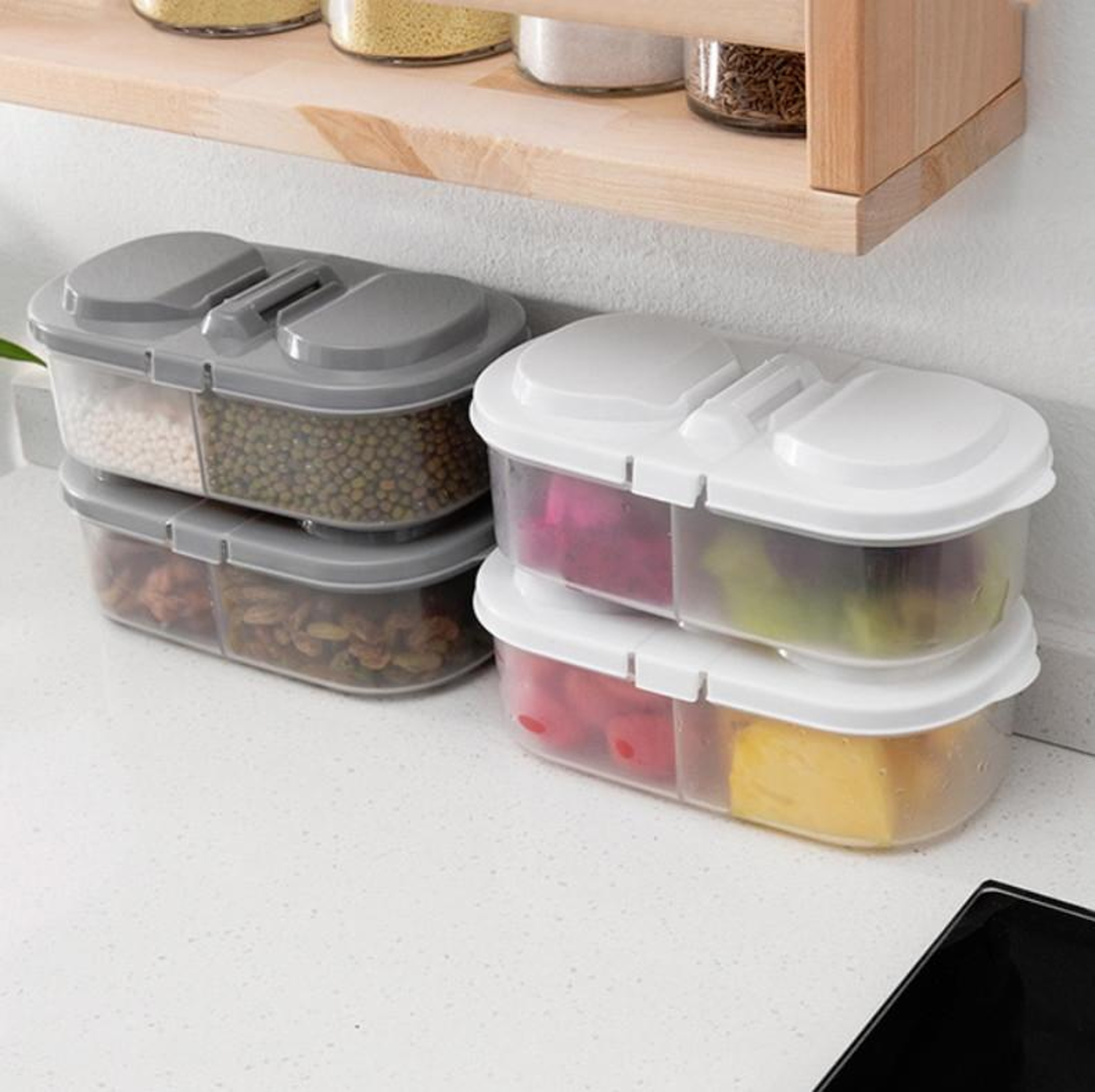 Food Storage Containers Set Double Grid Airtight Storage Containers For Kitchen And Refrigerator 3