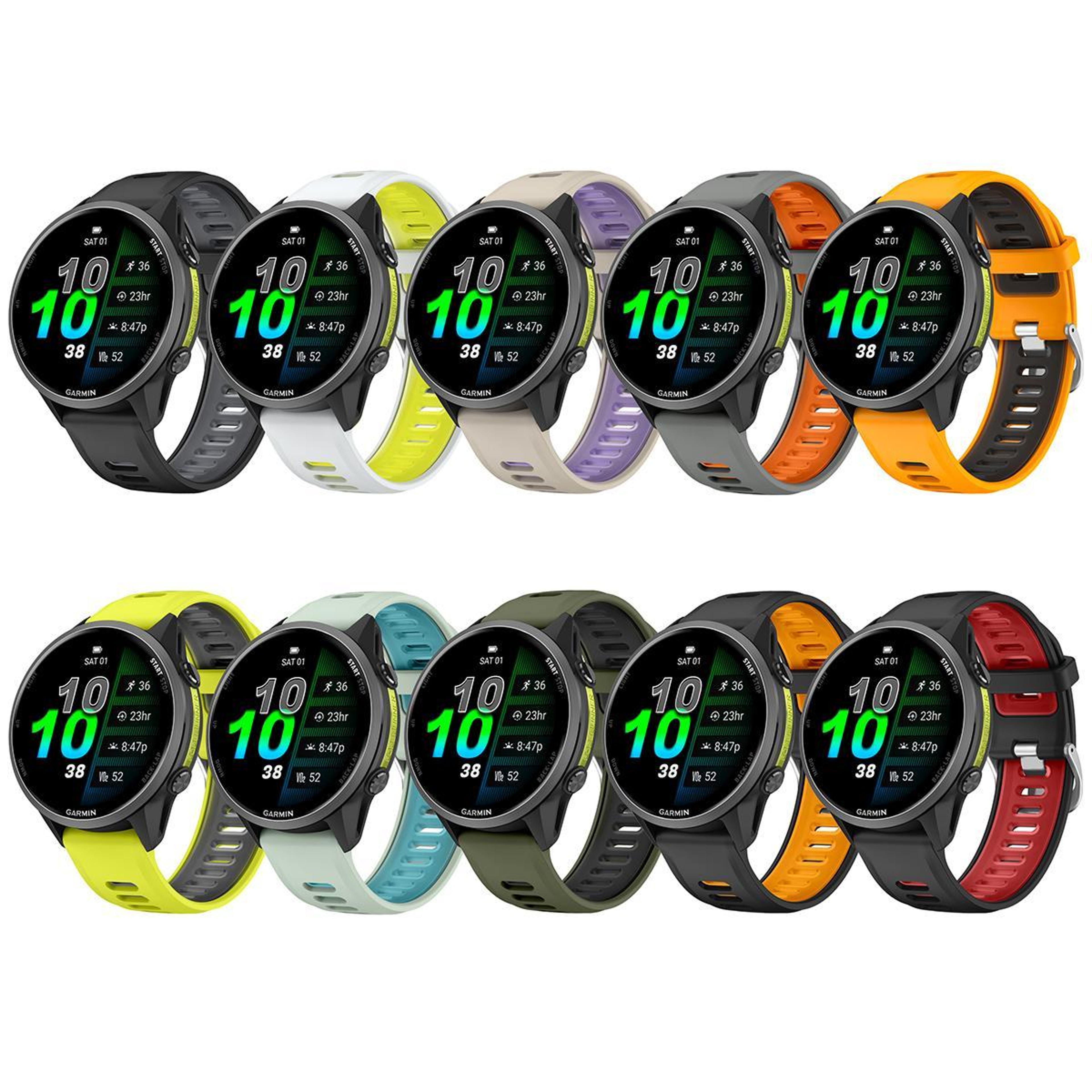 Garmin Forerunner Silicone Watch Band Two Color Replacement Strap with Silver Buckle – view 7