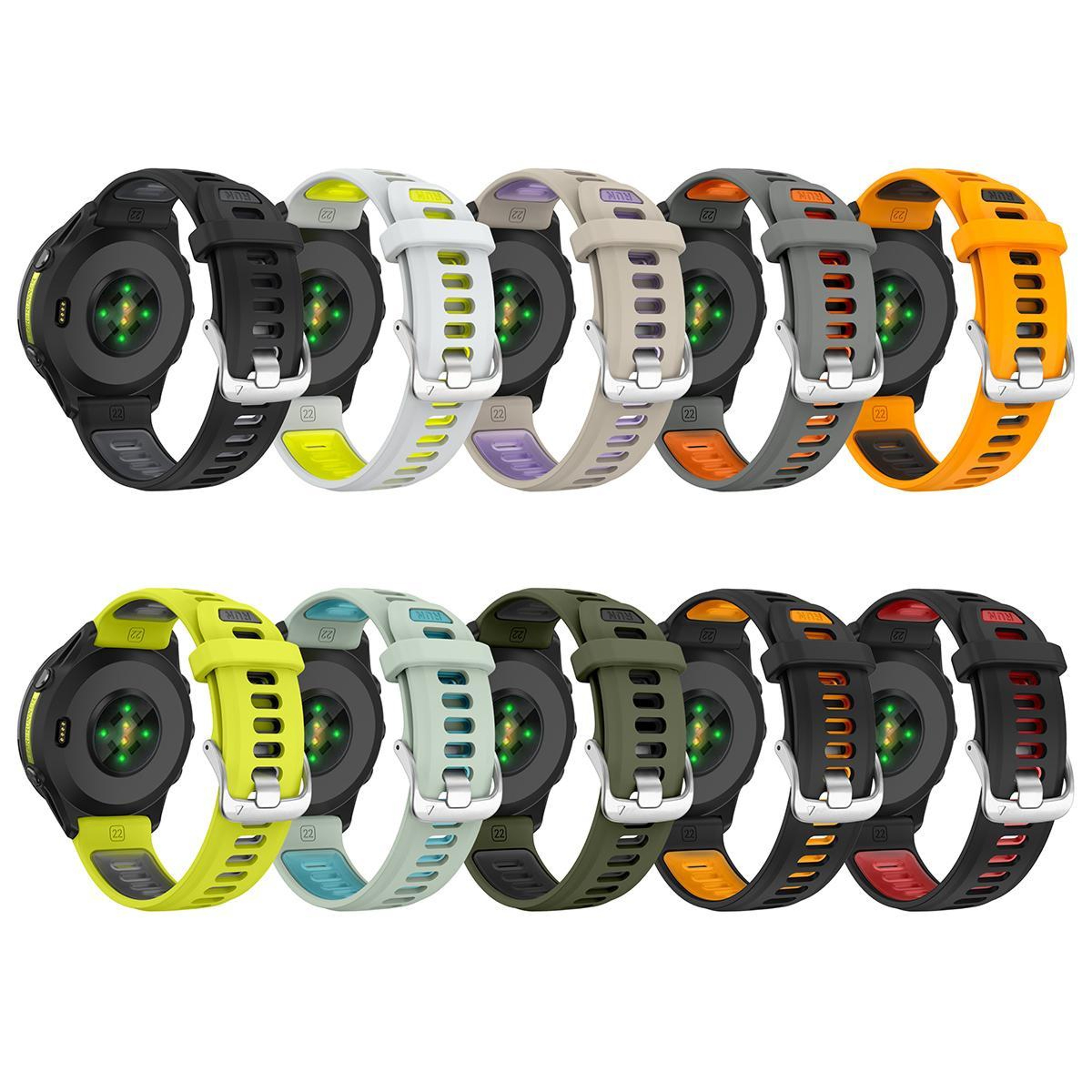 Garmin Forerunner Silicone Watch Band Two Color Replacement Strap with Silver Buckle – view 8
