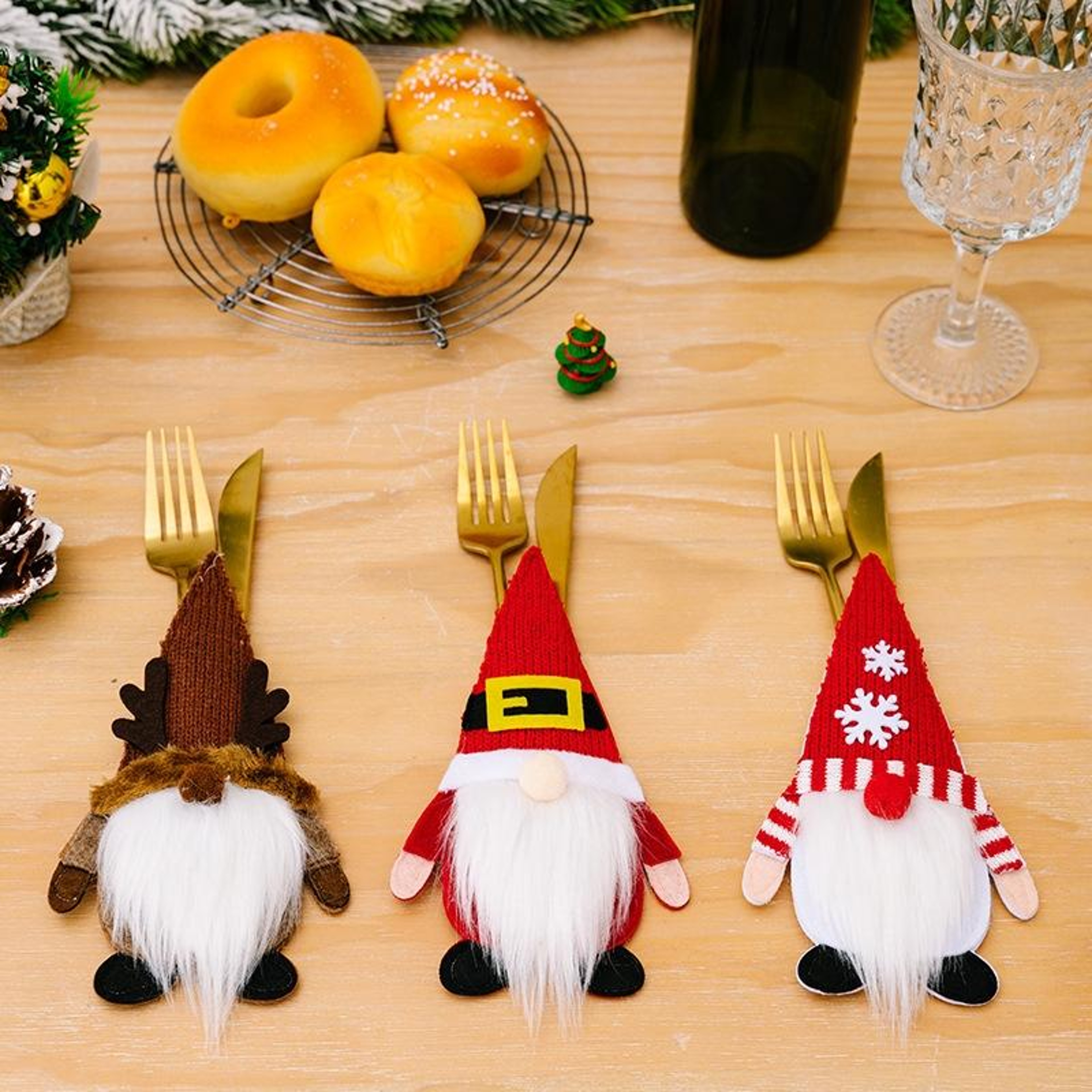 Christmas Cutlery Holder Festive Table Decor Cartoon Christmas Silverware Holder – view 2