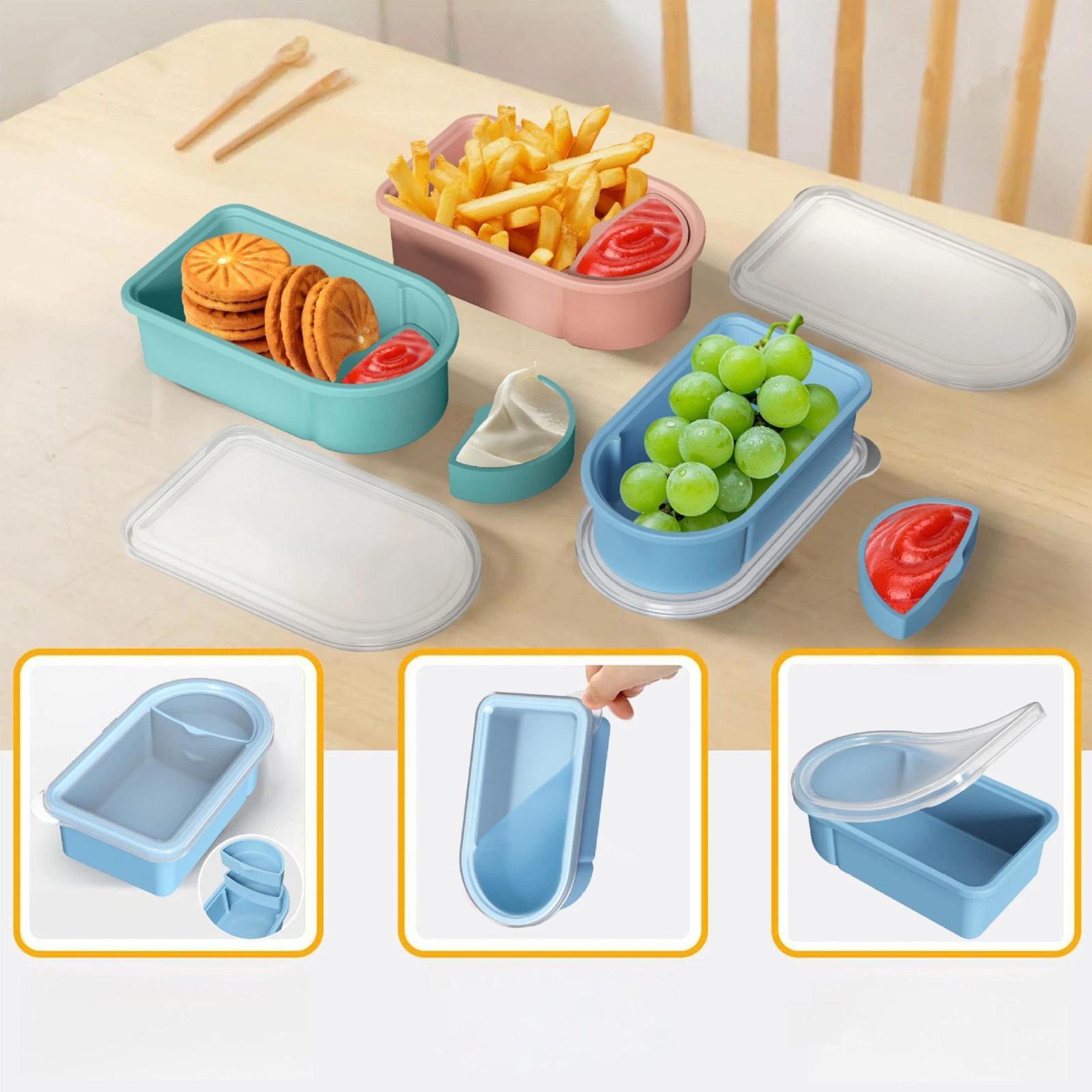 Silicone Snack Container With Sauce Compartment Reusable Food Storage For Travel Meal Prep And Lunc 1