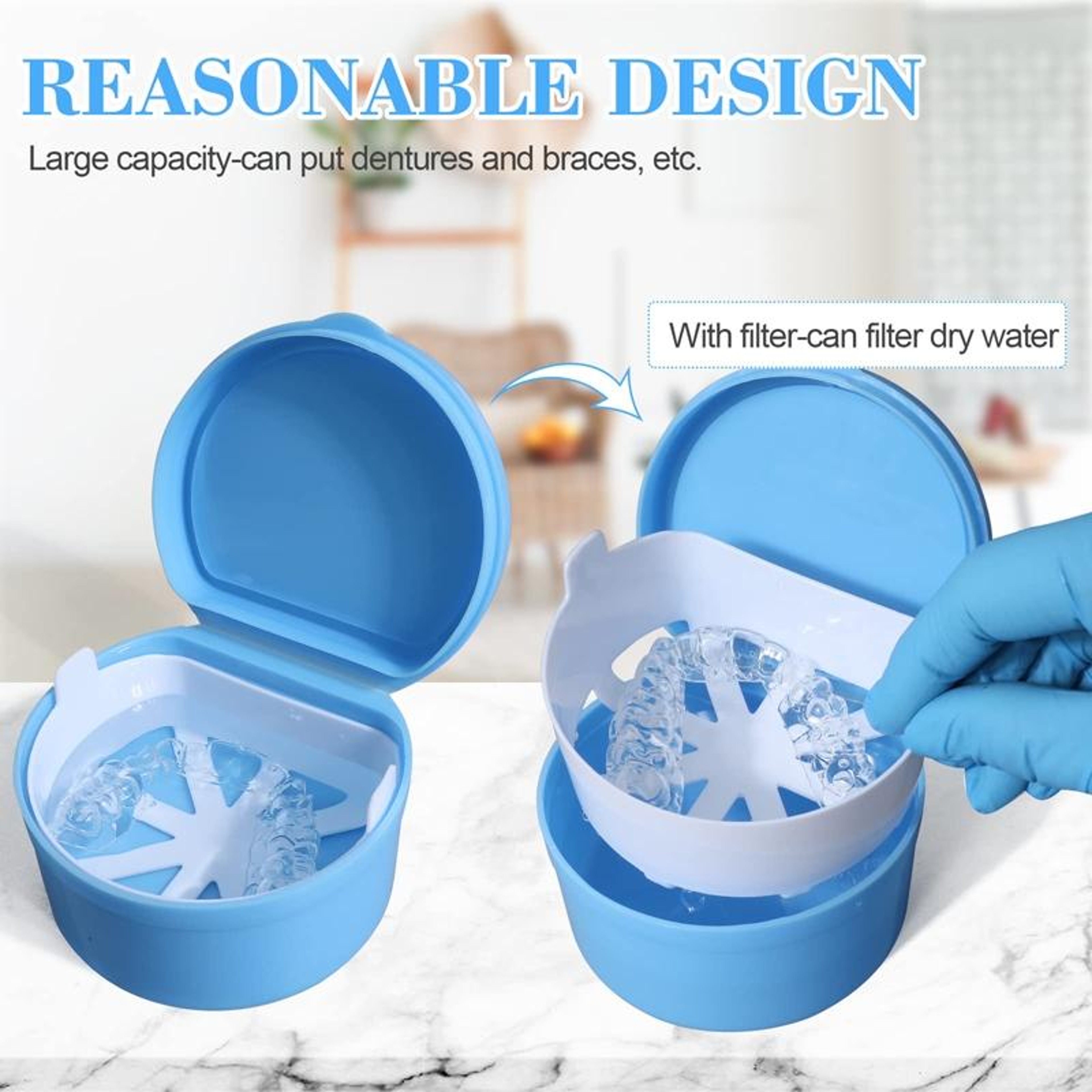 Portable Retainer Cleaning Case Denture Soaking Box with Filter Basket for Braces and Aligners – view 7