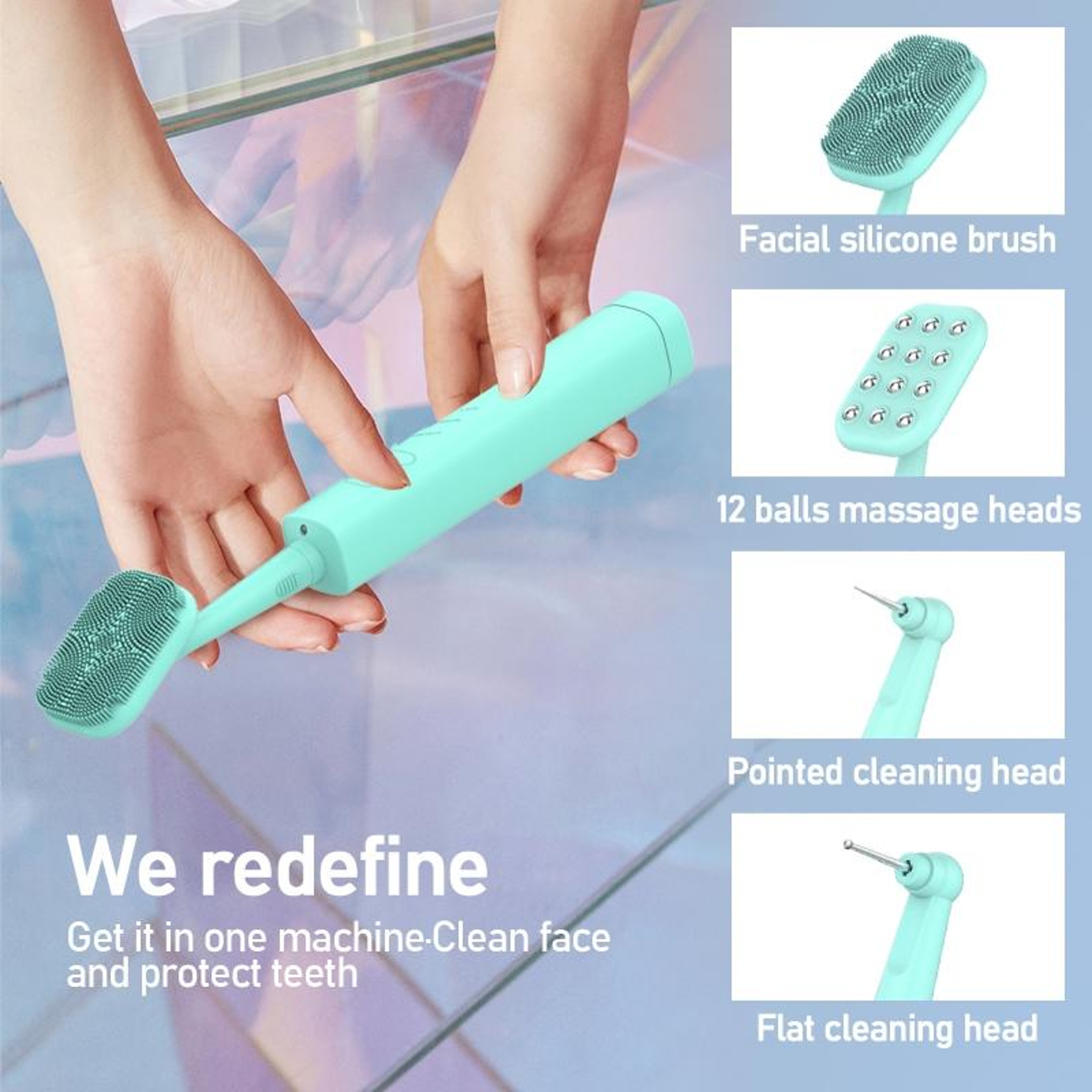 Multifunction Facial Cleansing Device and Teeth Cleaning Tool with LED Light – view 3