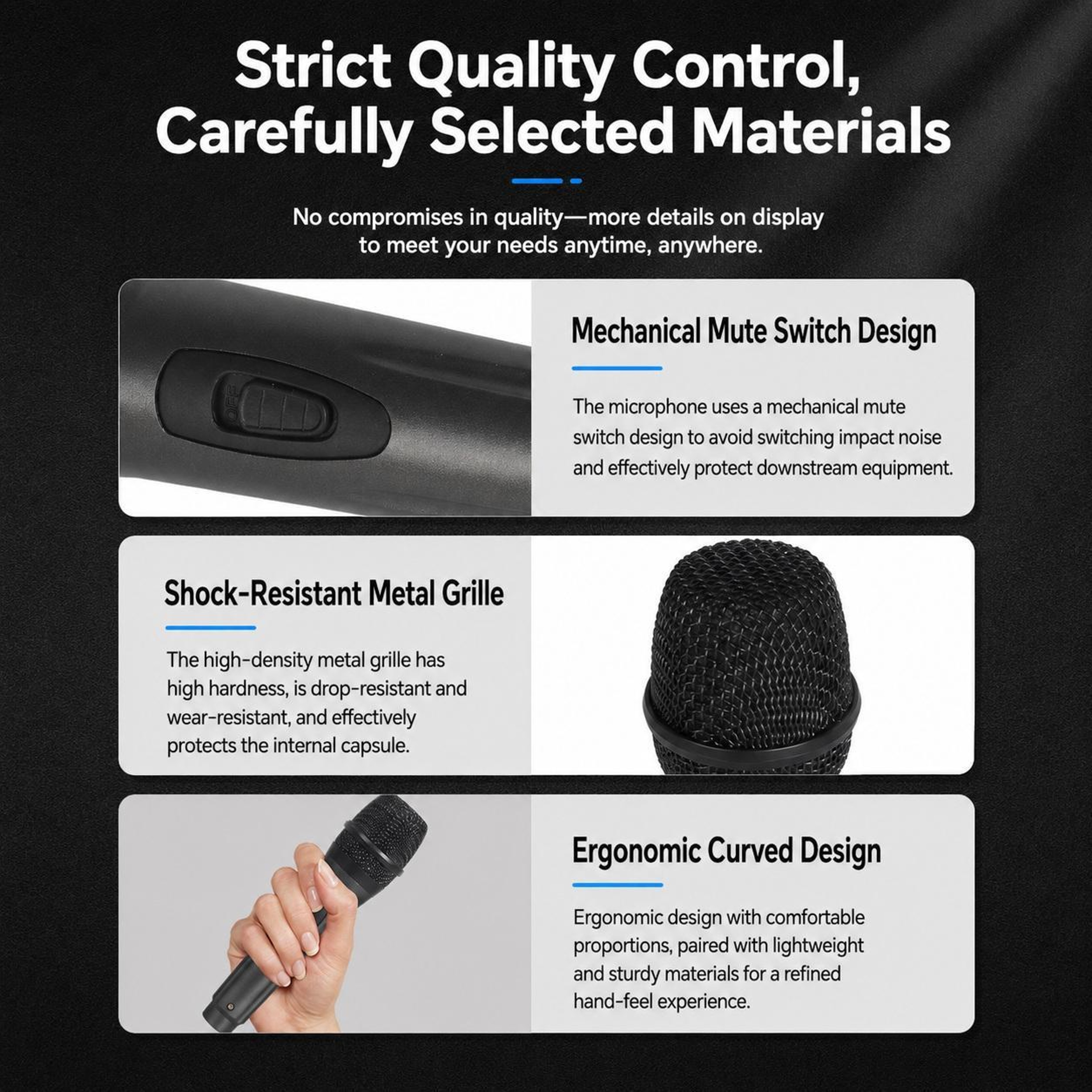 Anti Feedback Wired Microphone with 6.35mm Audio Connector – view 7