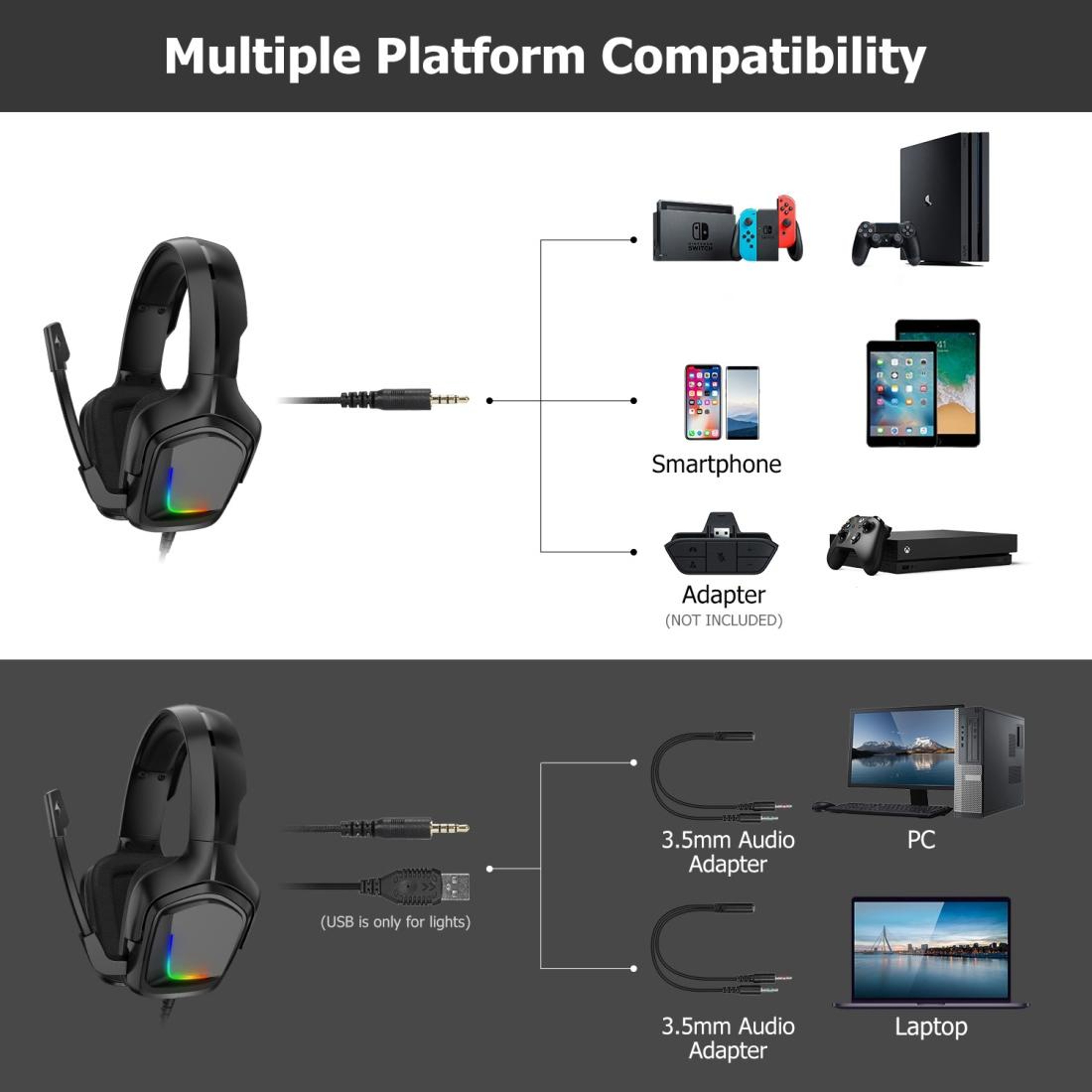 RGB Gaming Headset With Microphone For Xbox Laptop And Tablet 6