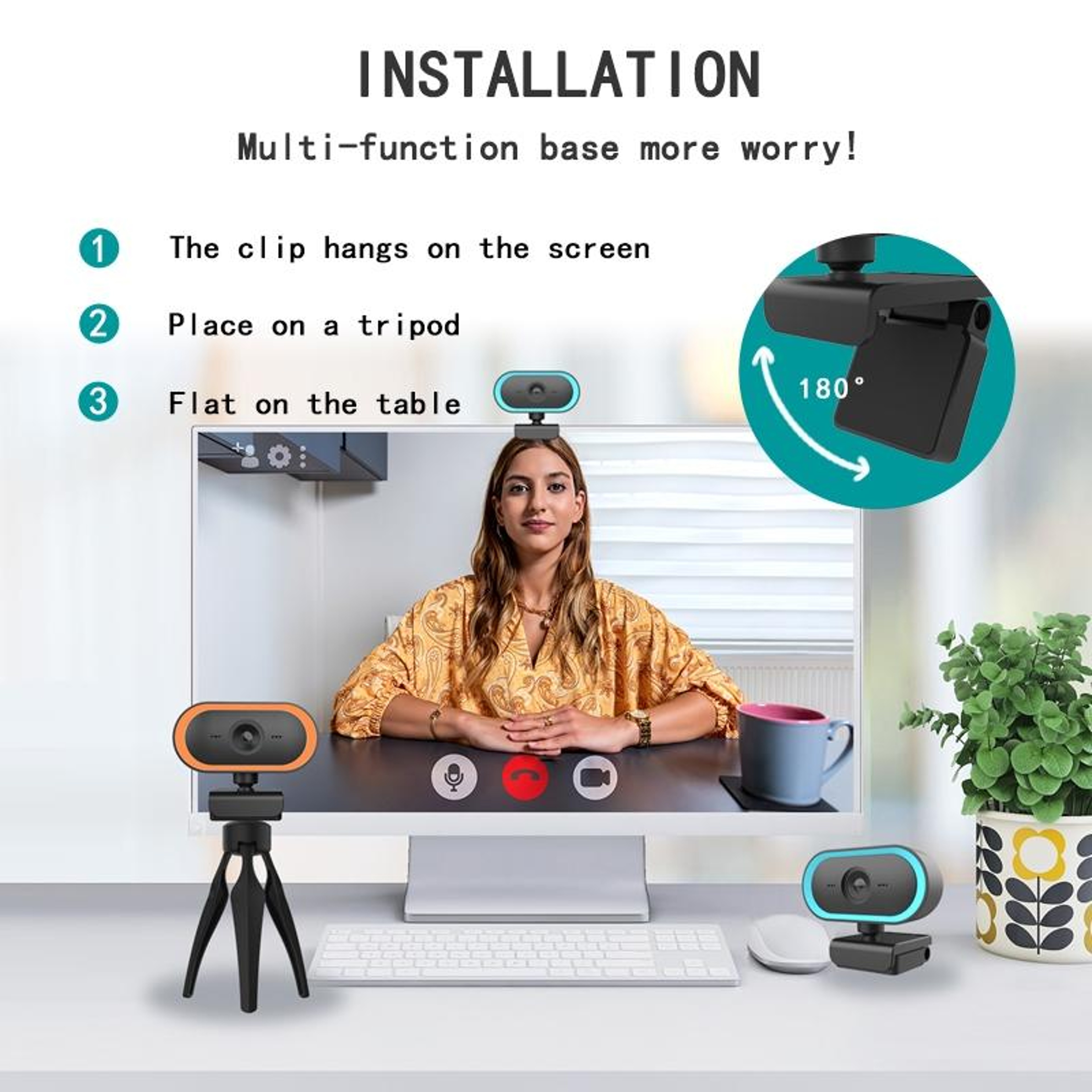 Webcam With Microphone And 360 Degree Rotation For Clear Video Calls 12