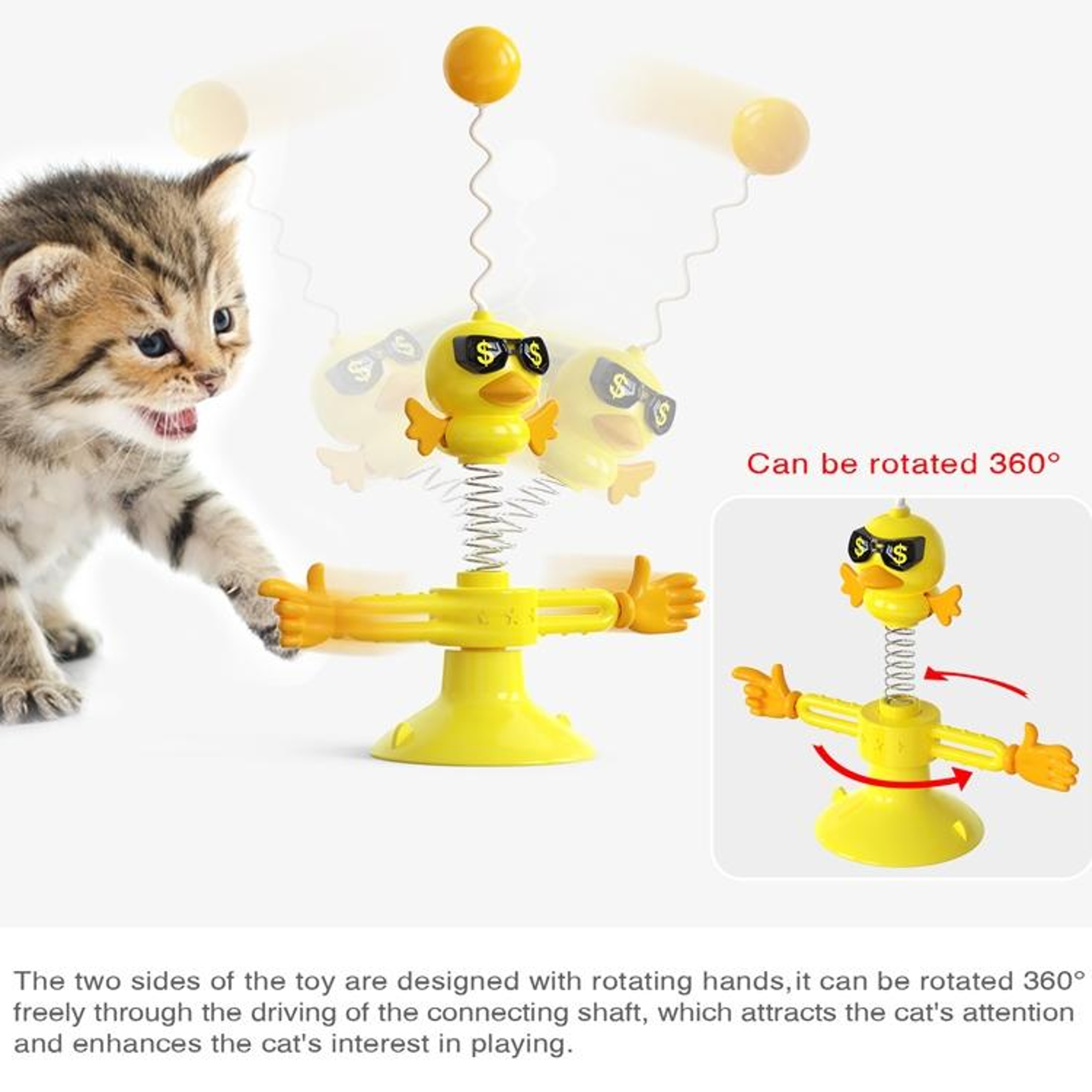 Interactive Cat Toy Suction Cup Windmill Spinner With Spring Teaser For Indoor Cats 4