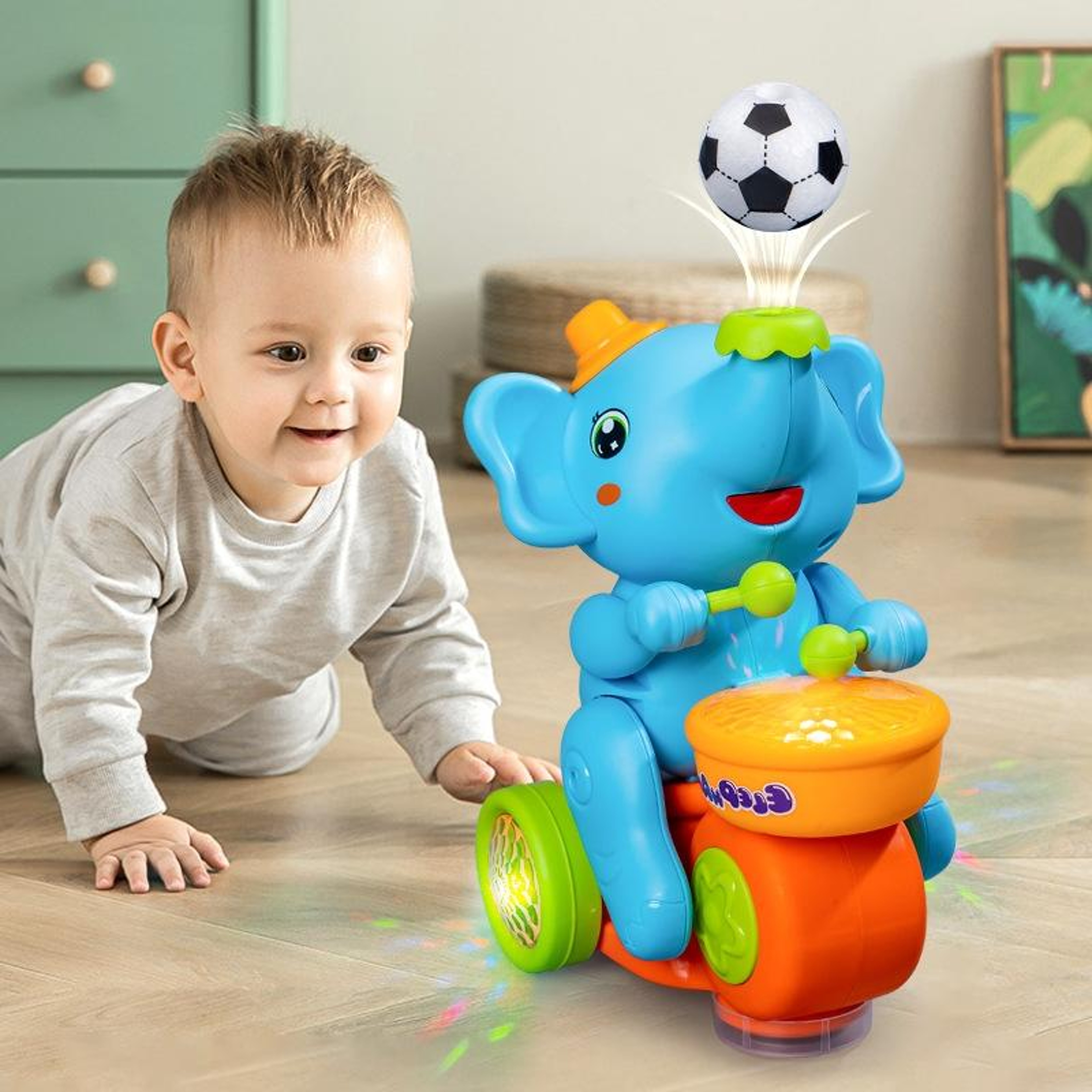 Musical Elephant Toy with Floating Ball Walking Car LED Lights and Drumming for Toddlers – view 7