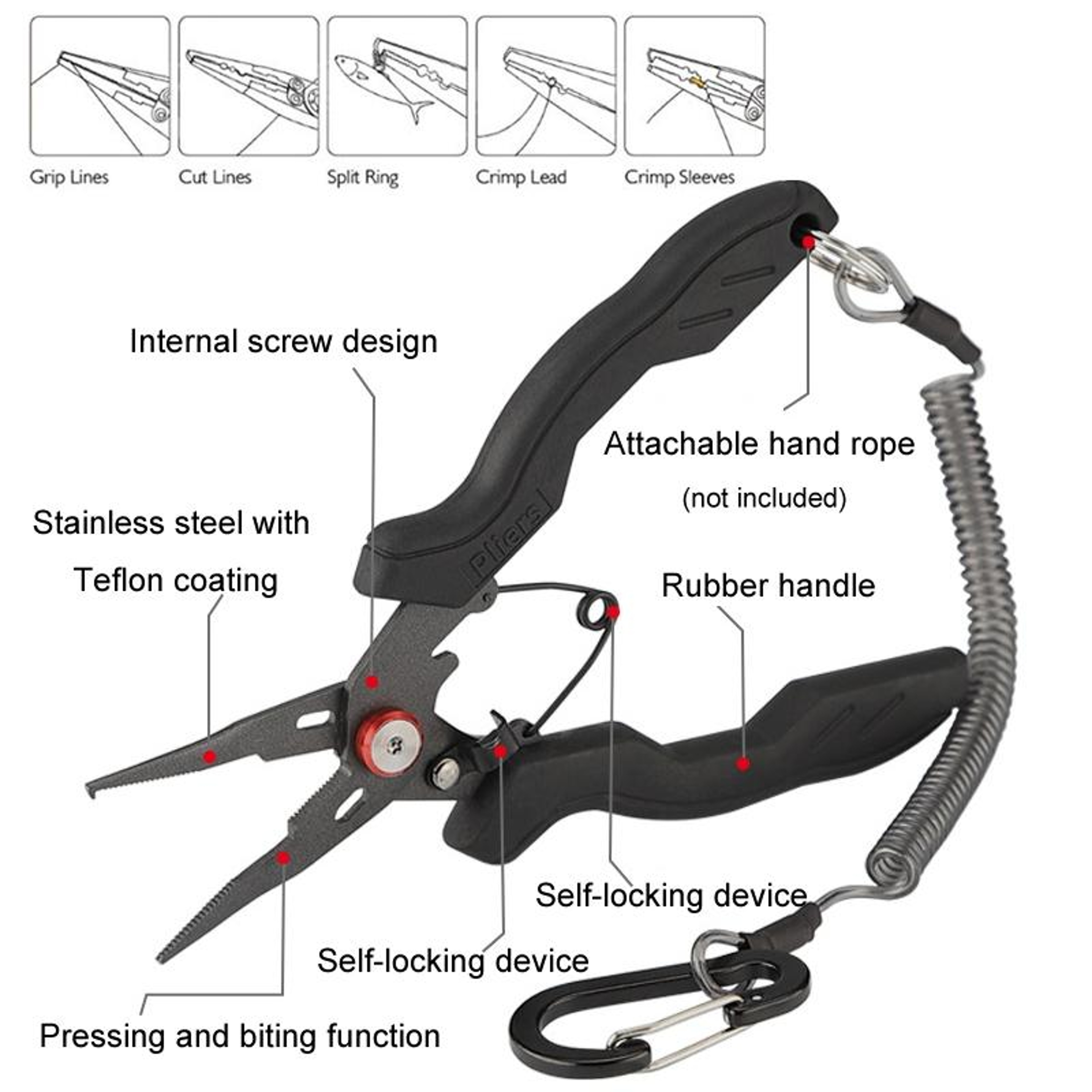 Teflon Coated Fishing Pliers Stainless Steel Multifunction Fishing Tool With Line Cutter And Split  1