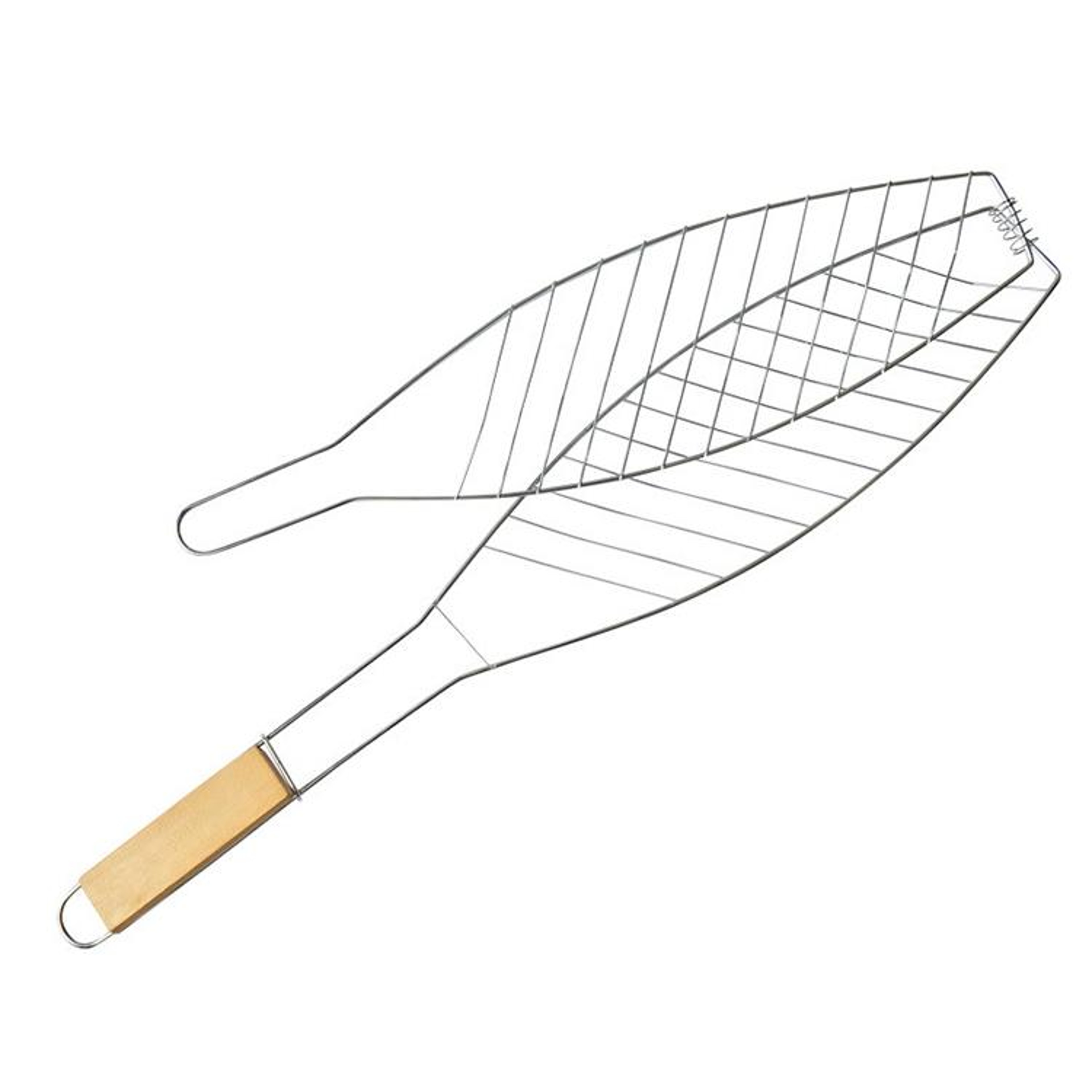 Fish Grill Basket with Wooden Handle Chrome Plated BBQ Fish Holder for Outdoor Grilling – view 1