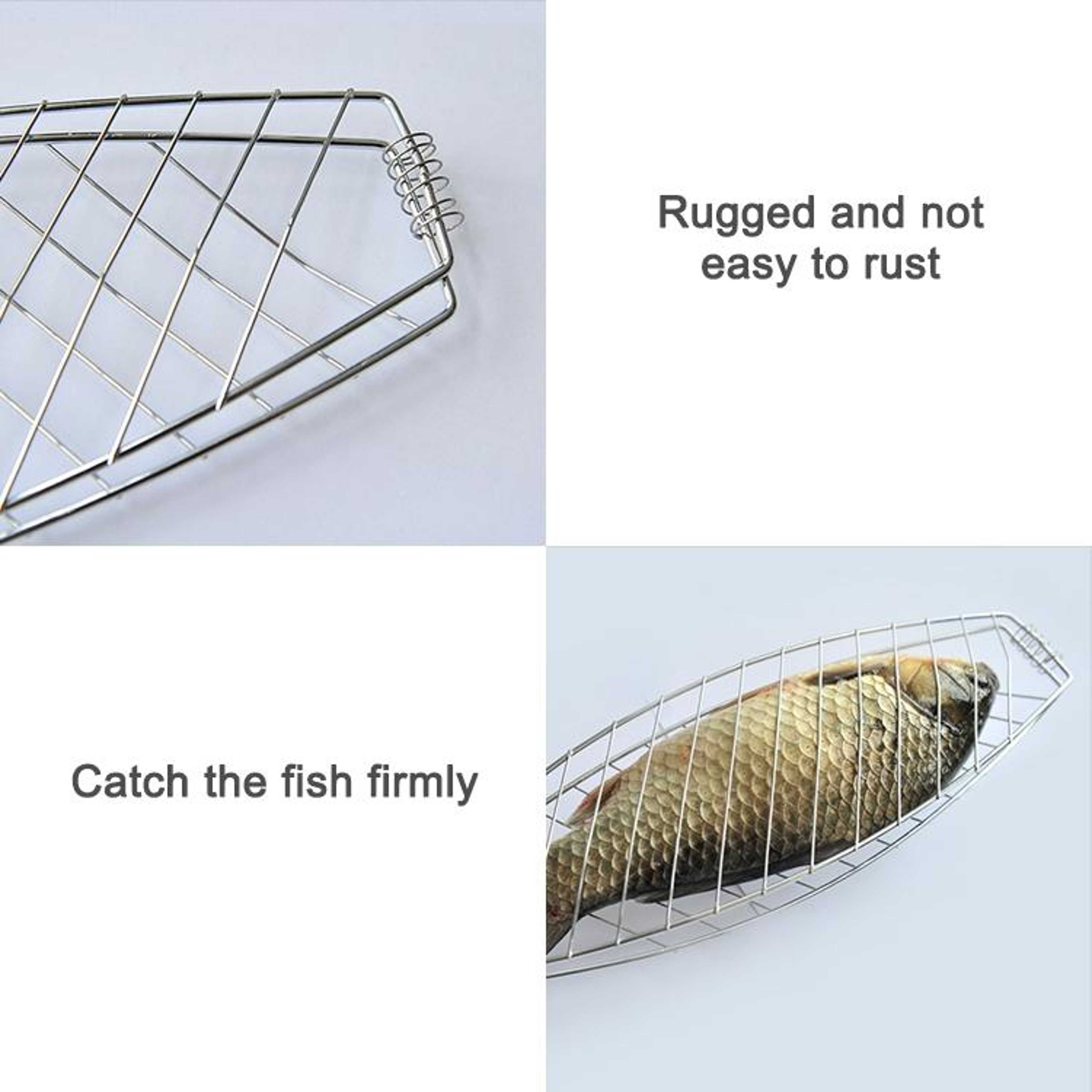 Fish Grill Basket with Wooden Handle Chrome Plated BBQ Fish Holder for Outdoor Grilling – view 4