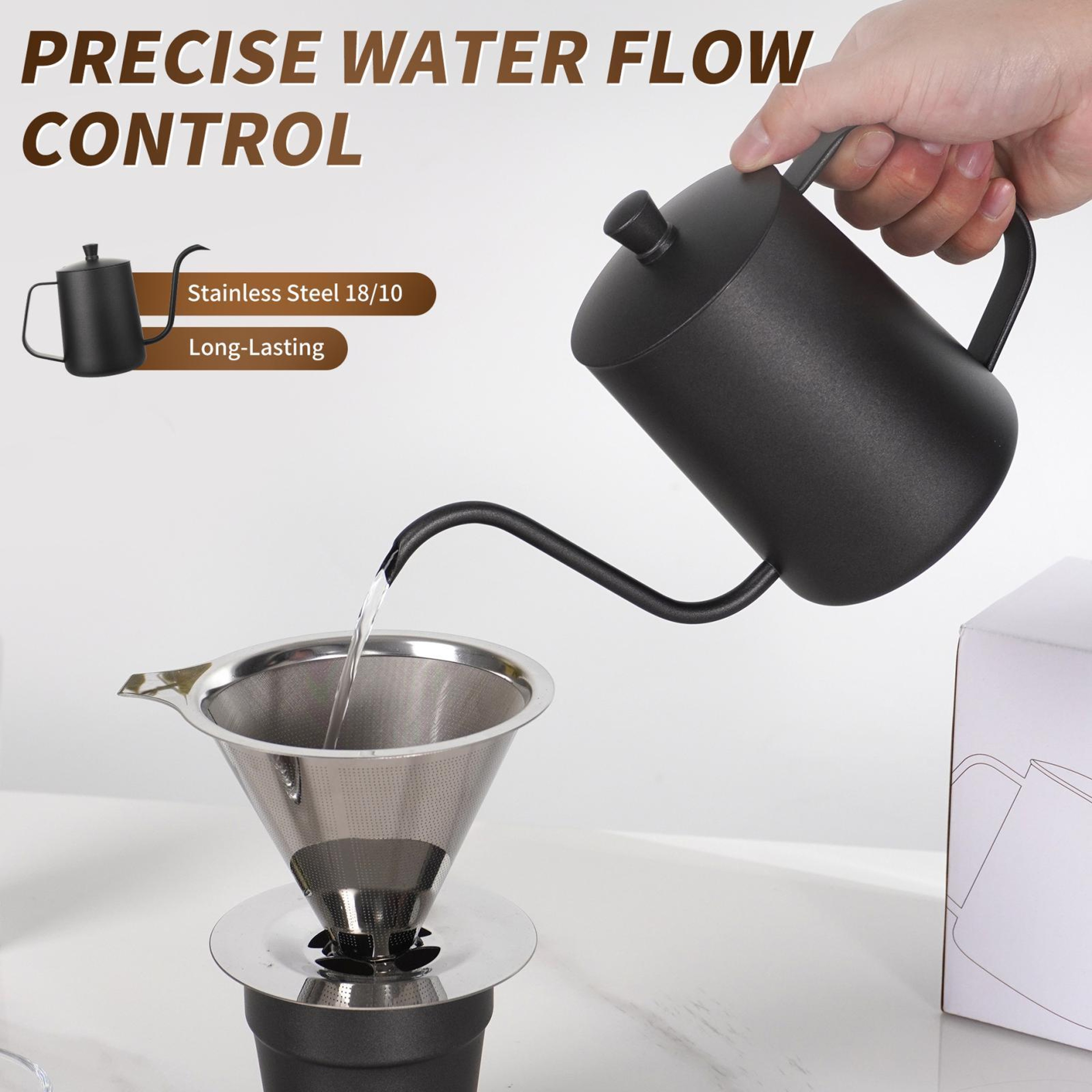 Stainless Steel Pour Over Coffee Pot With Swan Neck Spout For Precise Brewing 2