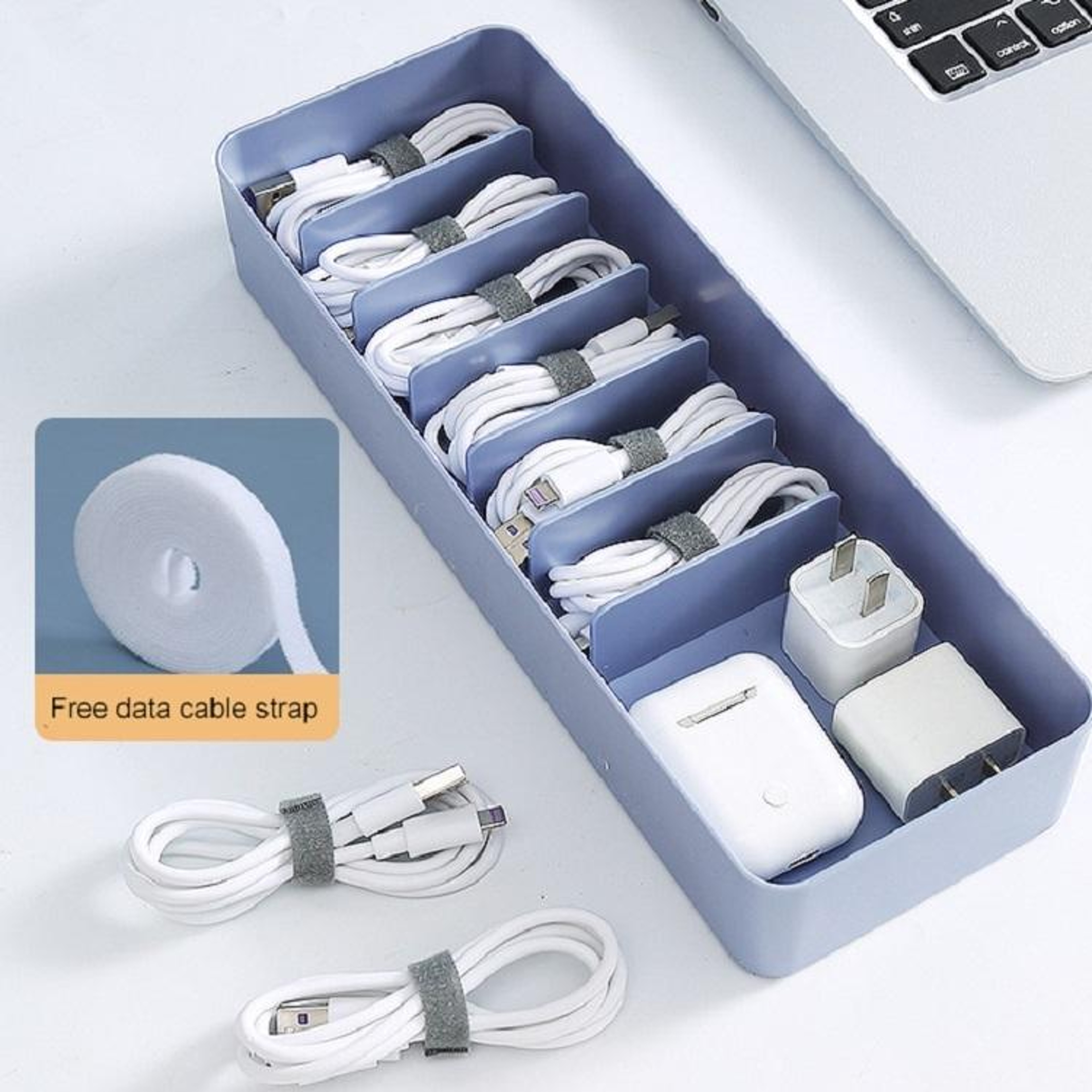 Dustproof Cable Organizer Box Desktop Cable Storage Box With Compartments For Chargers Cords And Ac 5
