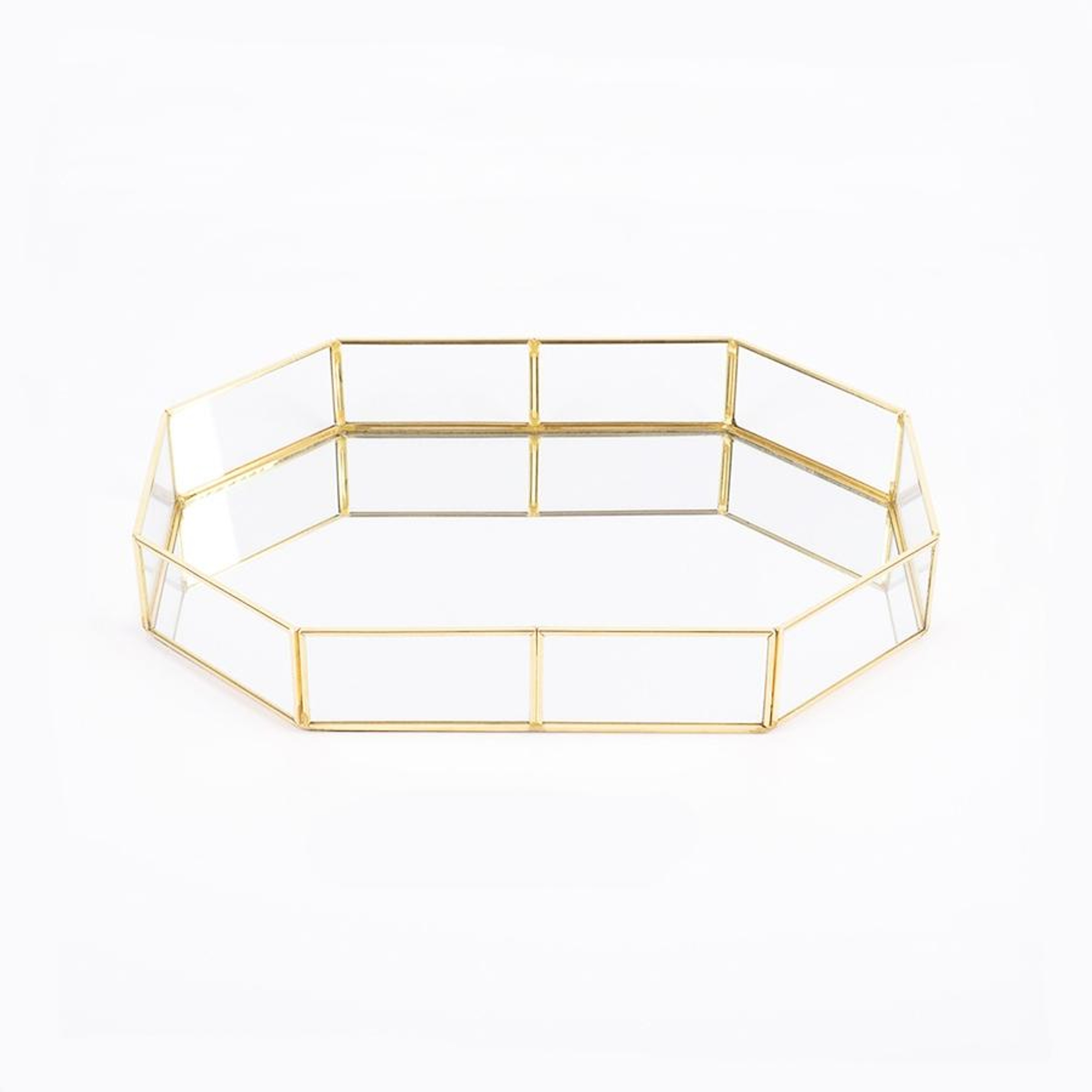 Vintage Glass Vanity Tray Gold Brass Mirror Jewelry Organizer for Cosmetics Perfume and Decor – view 5
