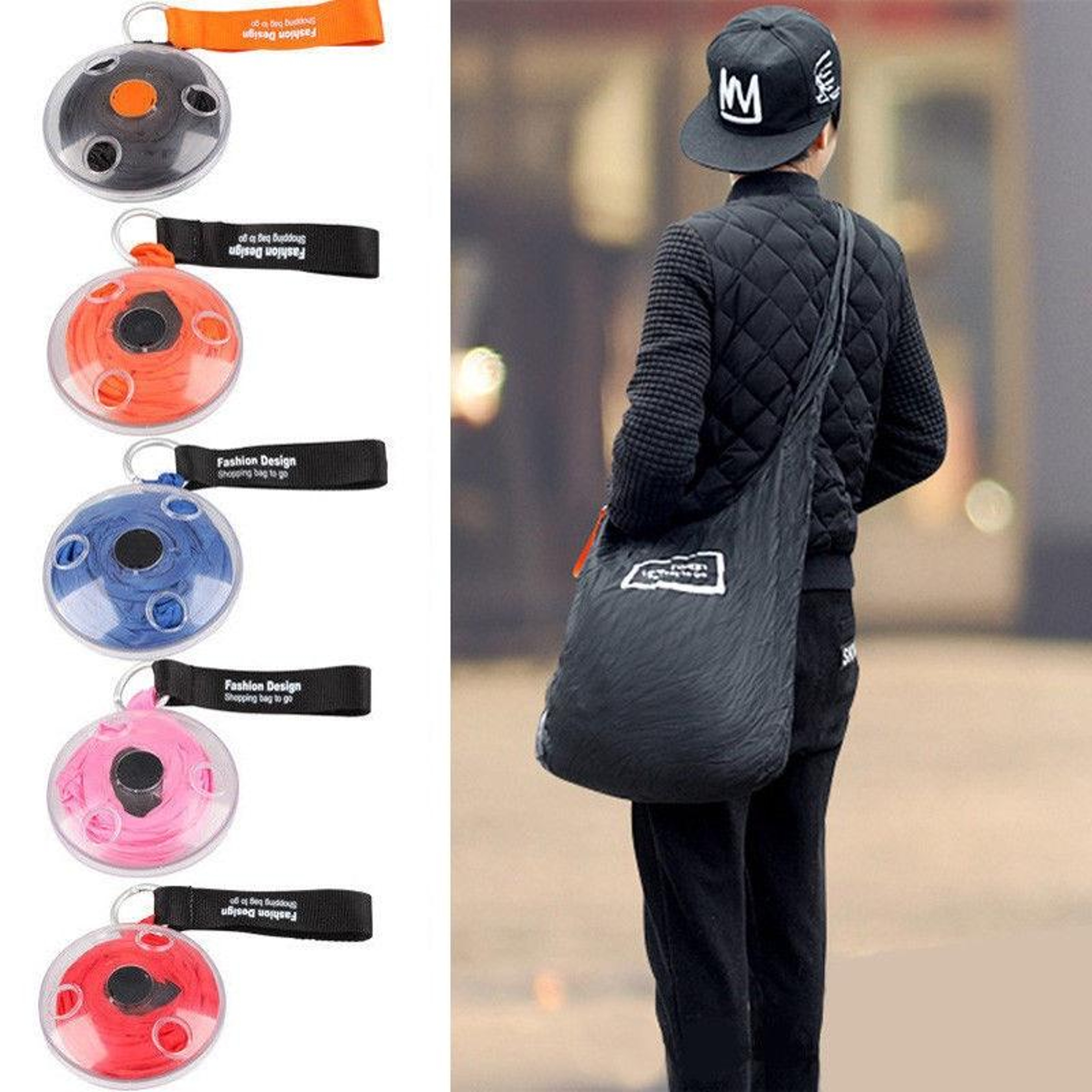 Compact Foldable Shopping Bag Reusable Tote With Carabiner Clip Travel Grocery Bag 3