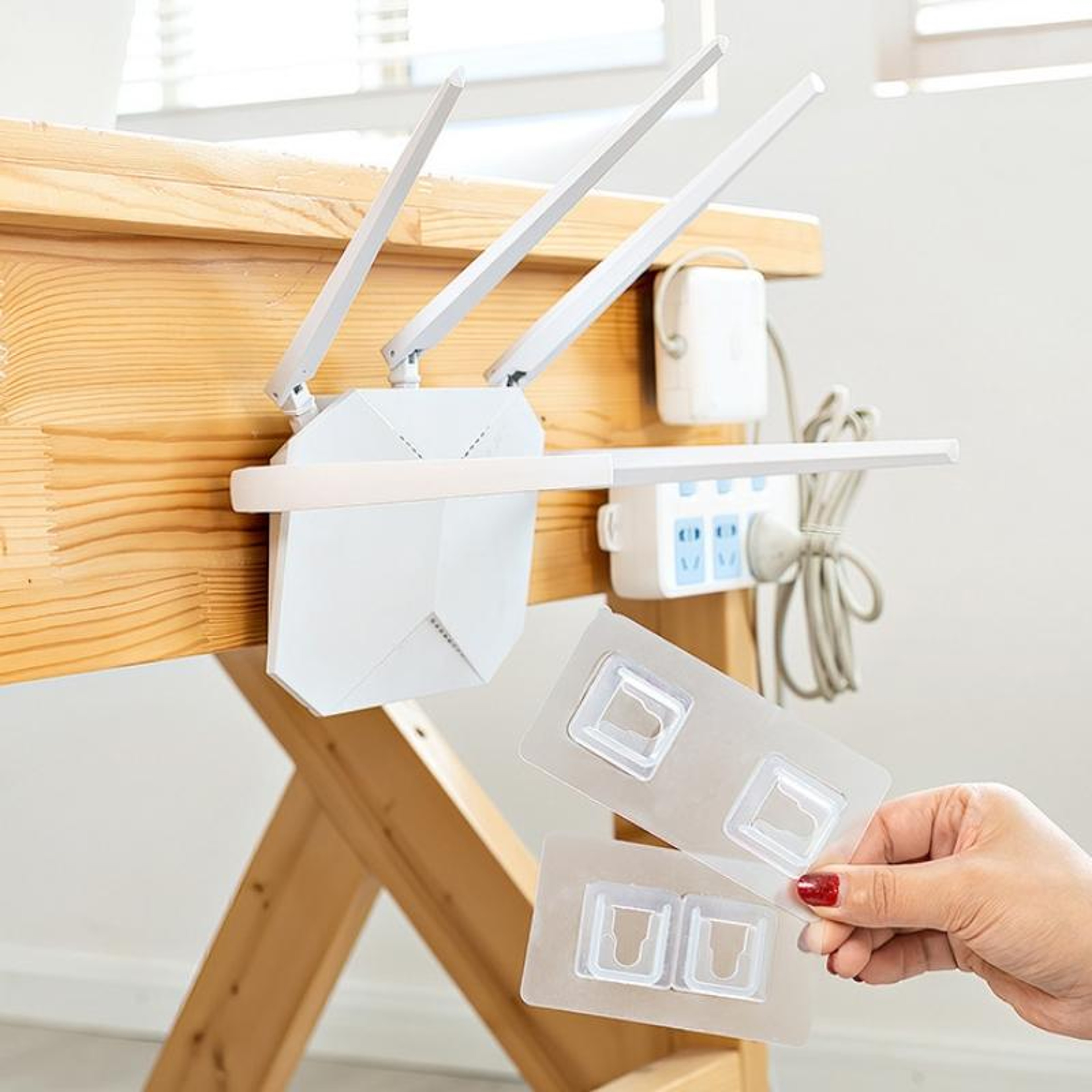 Self Adhesive Socket Holder Wall Mount Cable Organizer No Drill Extension Cord Rack – view 6