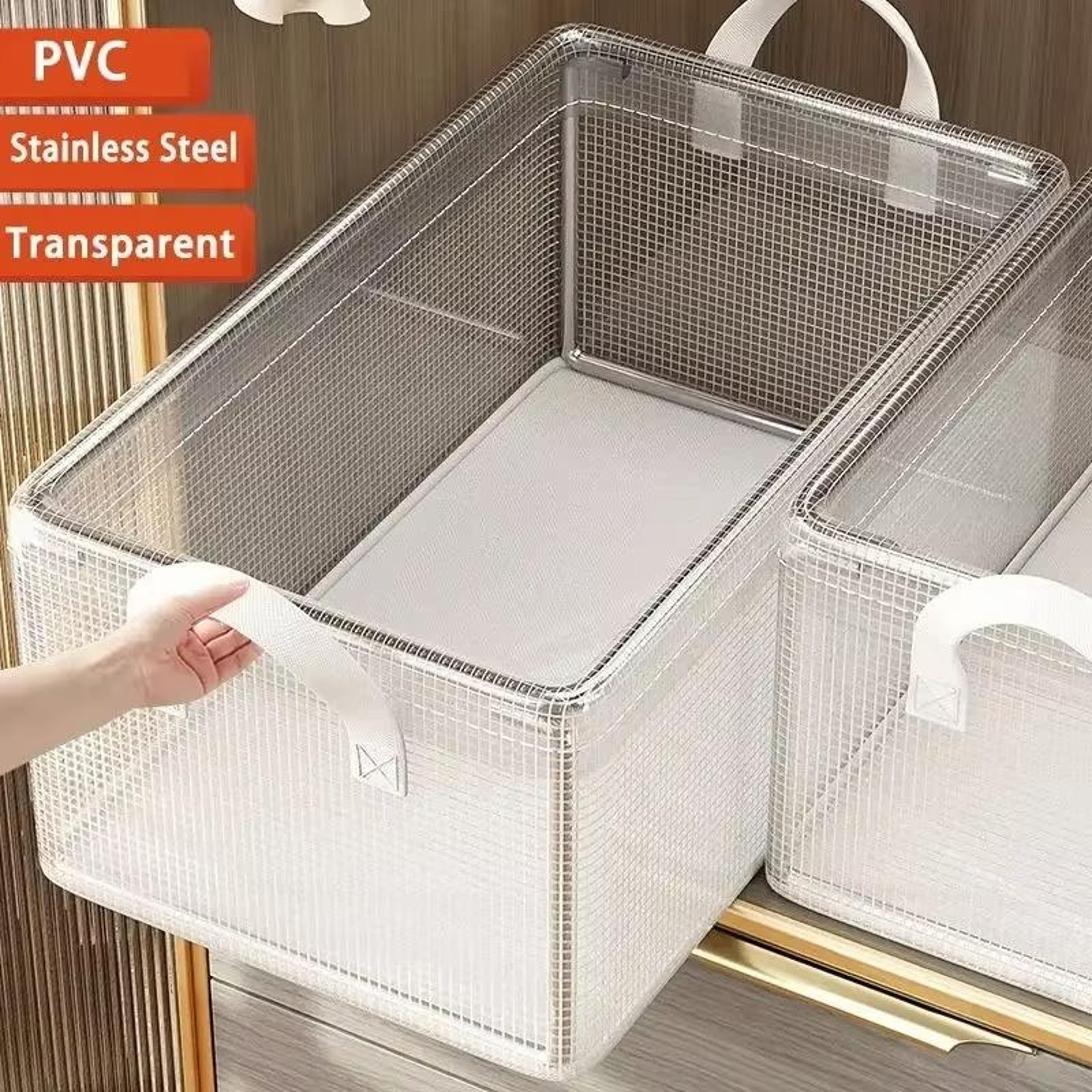 Transparent Clothes Storage Bag Steel Frame Wardrobe Organizer Foldable Closet Storage Box with Handles – view 2