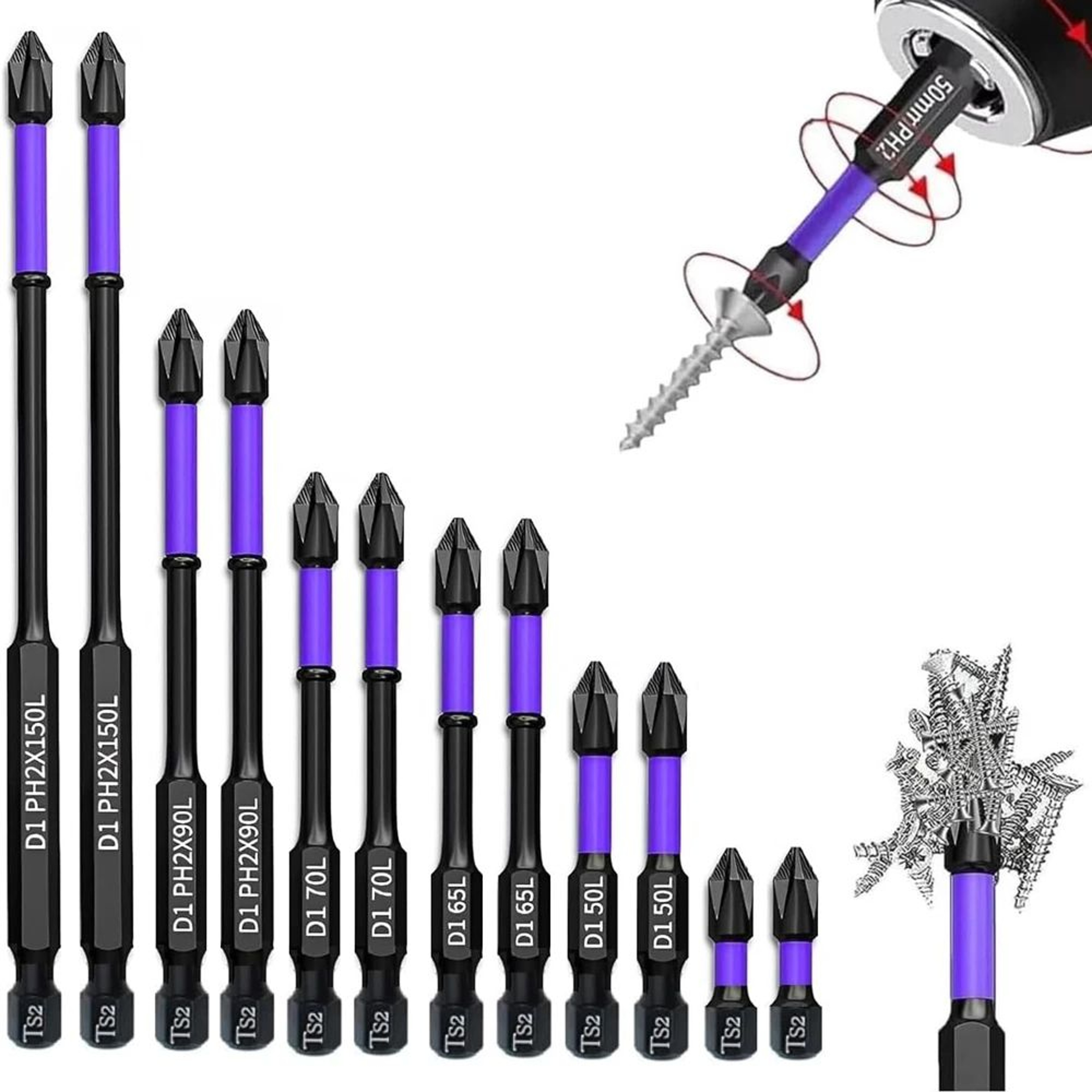 Magnetic Screwdriver Bits Set Shockproof NonSlip Phillips Impact Bits Hex Shank Alloy Steel Bits Fo