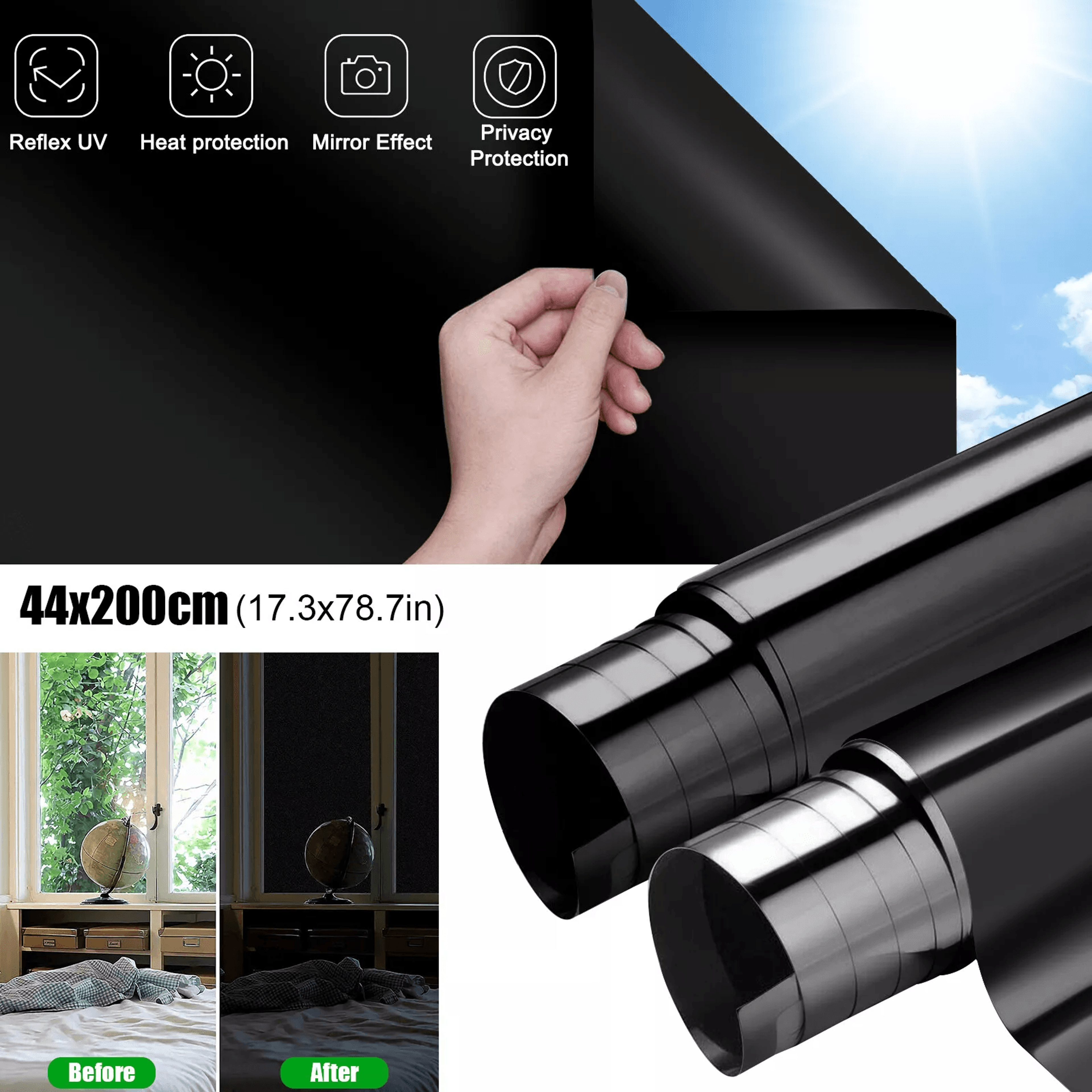 Static Cling Blackout Window Film UV Blocking Thick Black Tinting Heat Insulation  Sun Protection 0
