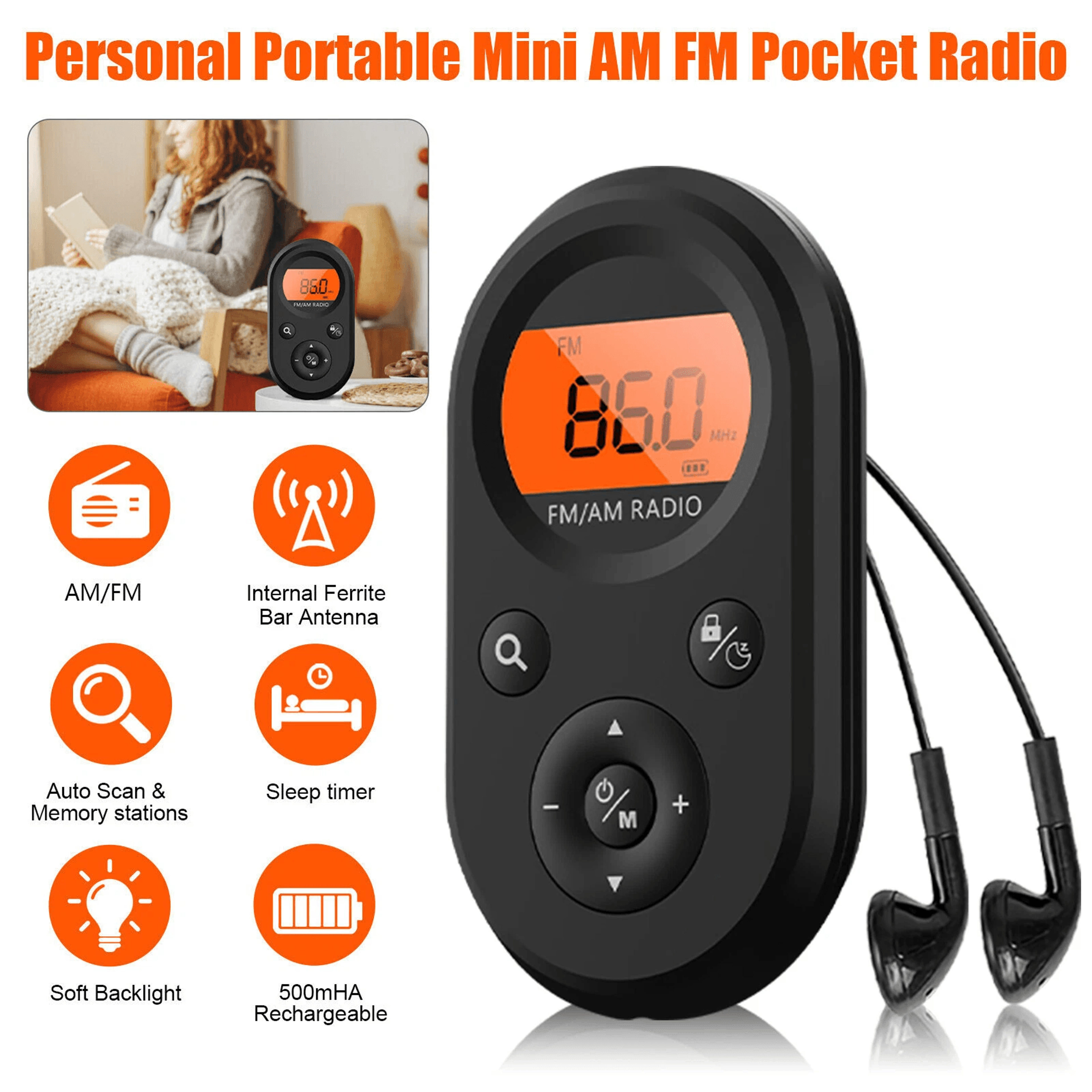 Rechargeable Portable Pocket Digital FM Radio LCD Stereo Music  News Receiver With Earphones 0