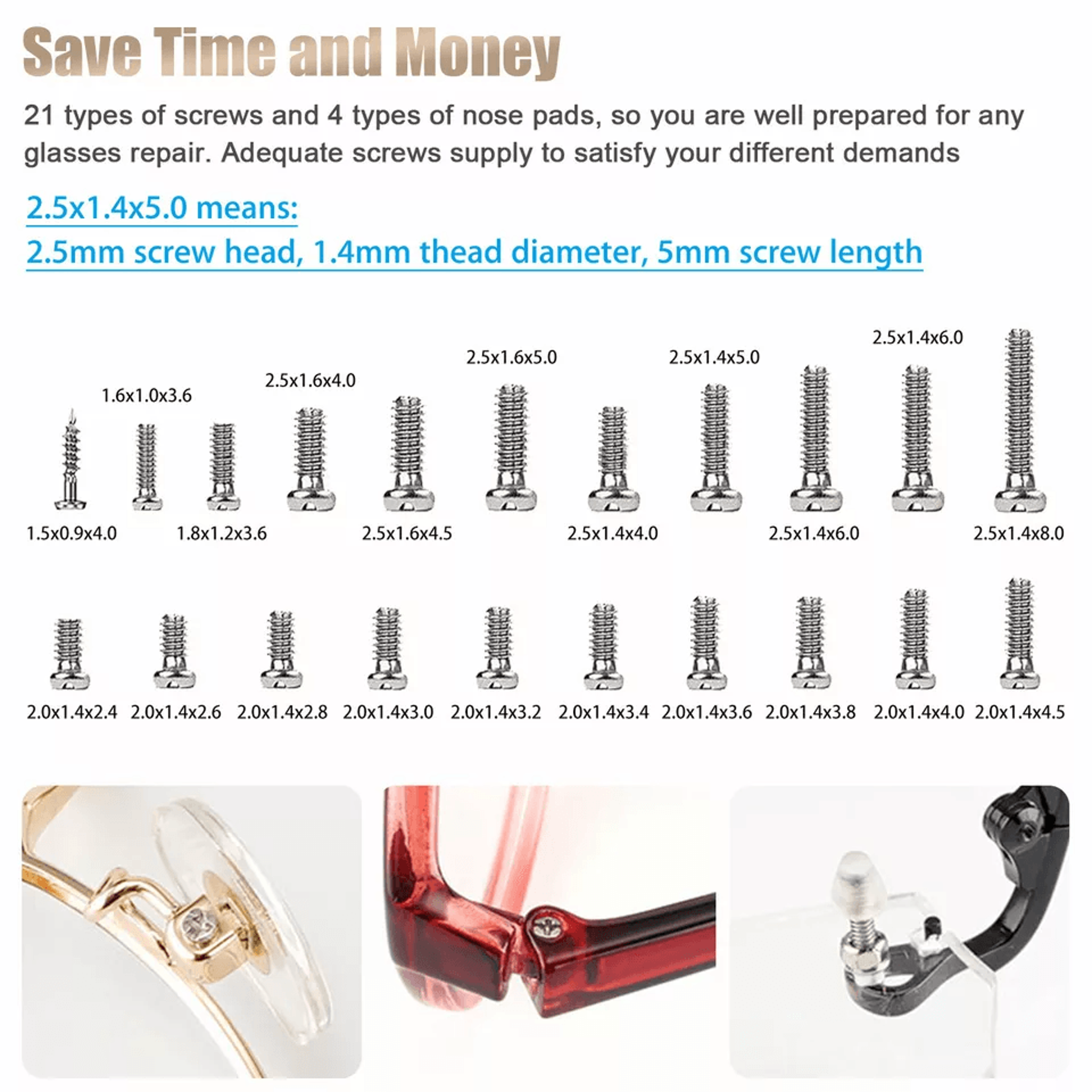 Eyeglass Screws And Nut Nose Pads Repair Kit 1000pcs Optical Repair Tool Kit With Screwdrivers Twee 1