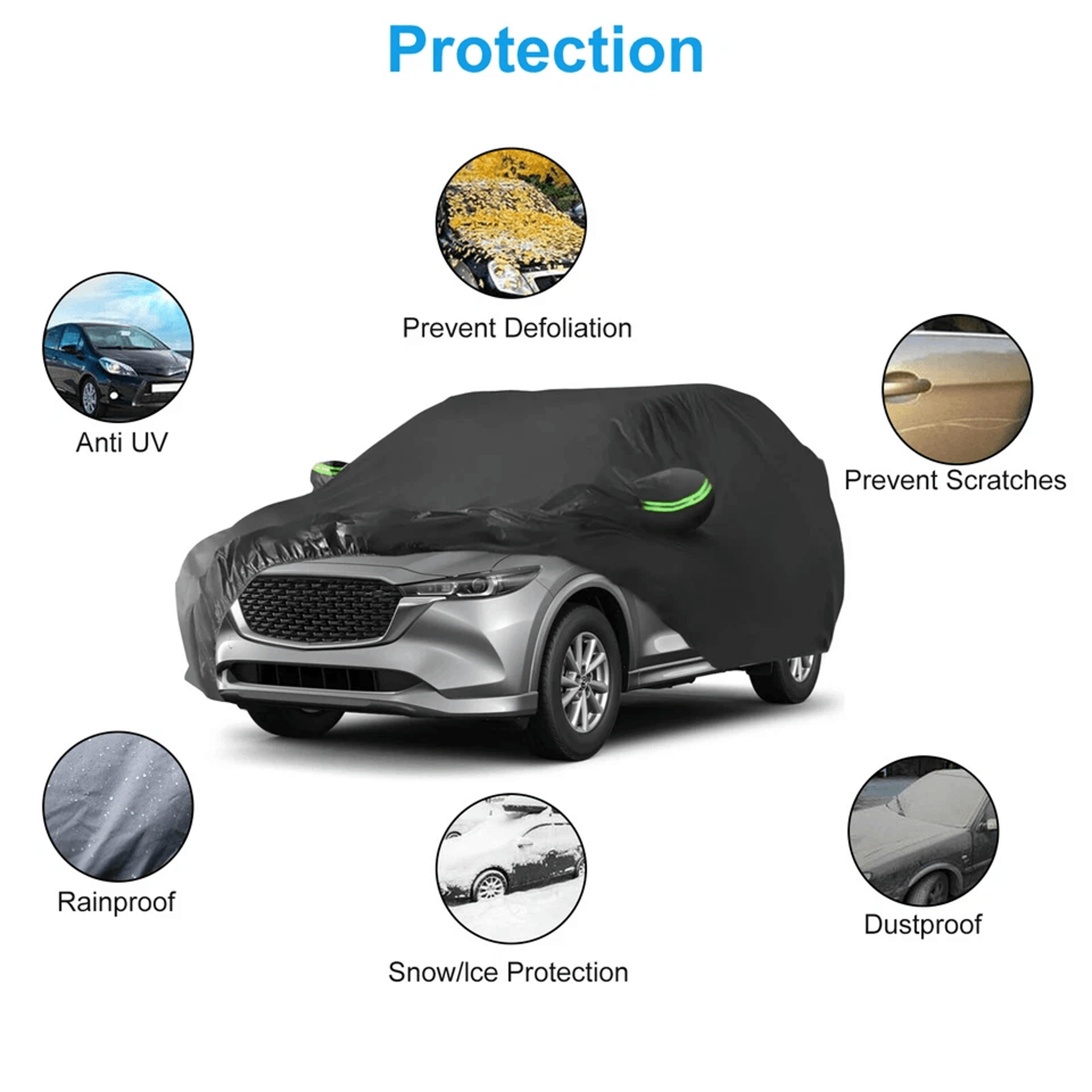 Universal Fit Full Car Cover Outdoor Waterproof Sun And All Weather Protection With Reflective Stri