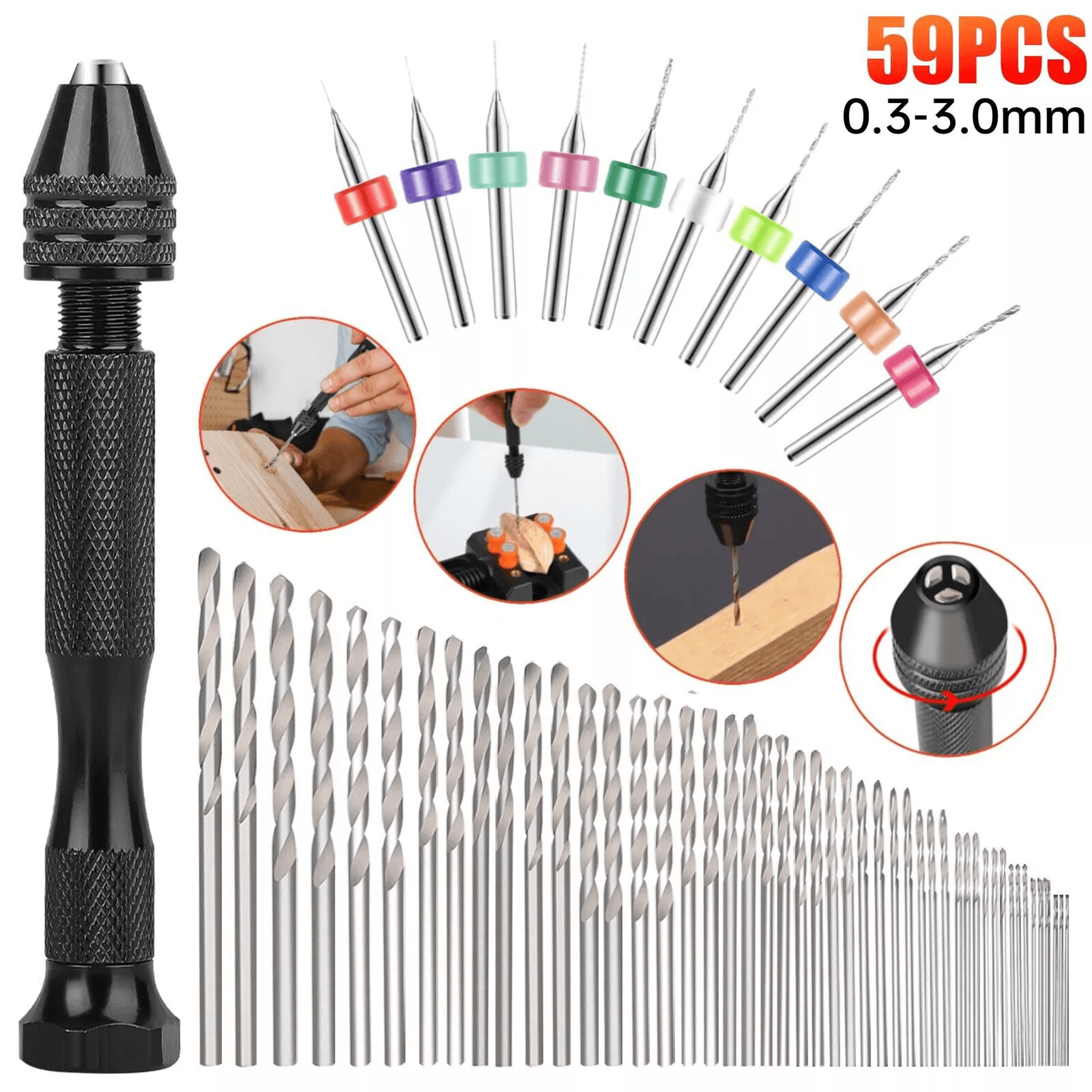 Mini Micro Hand Twist Drill Bits Set With Precision Pin Vise Rotary Tools Kit For Resin PCB Jewelry 0
